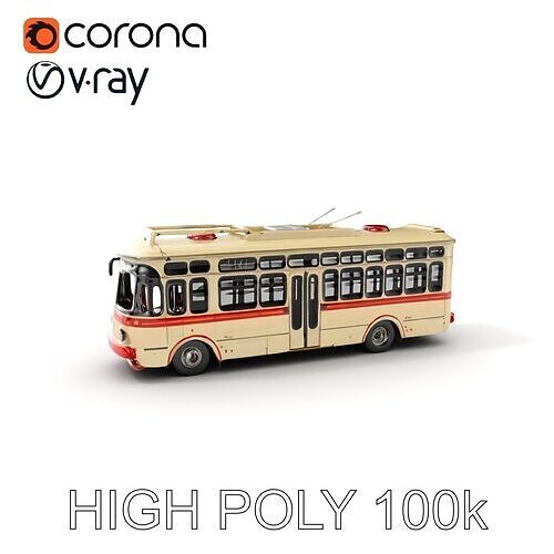 Vintage Trolleybus Model Pack for Urban Environments Low-poly 3D model