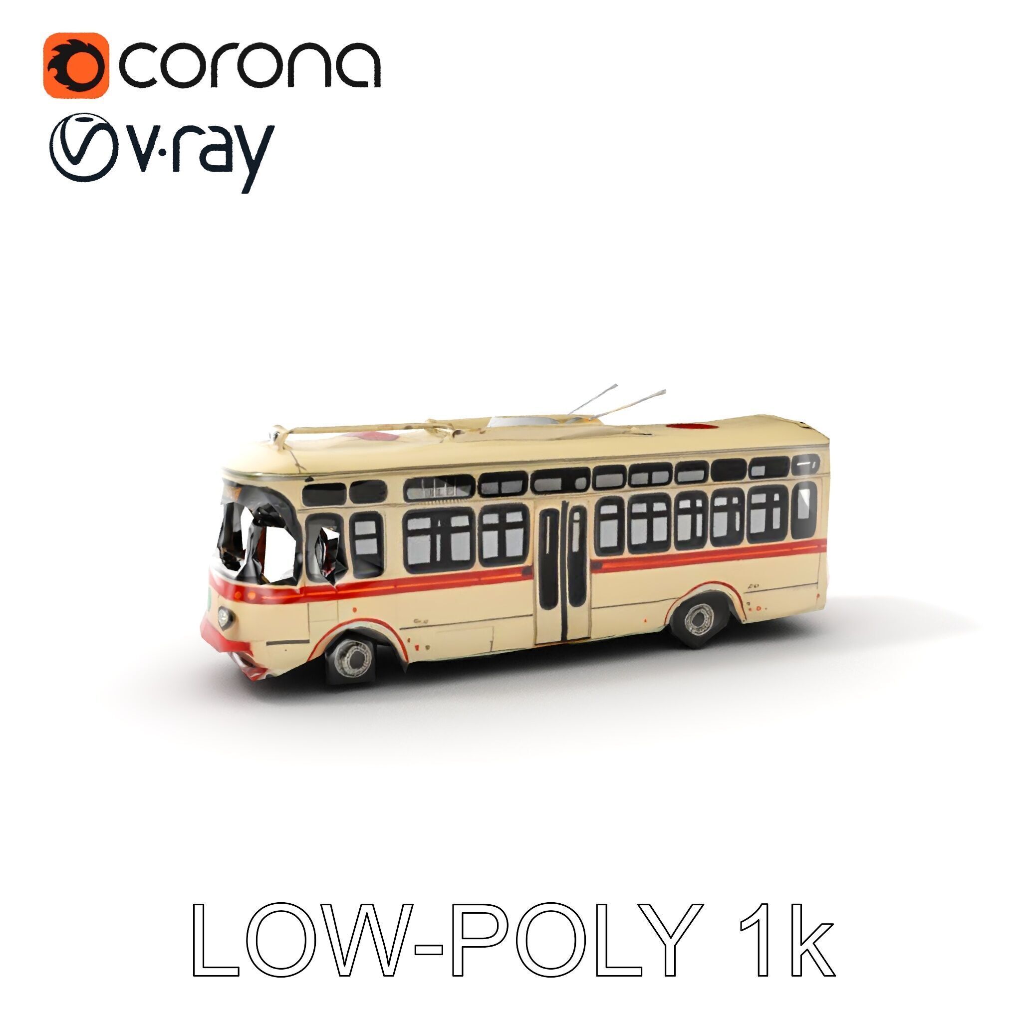Vintage Trolleybus Model Pack for Urban Environments Low-poly 3D model_7