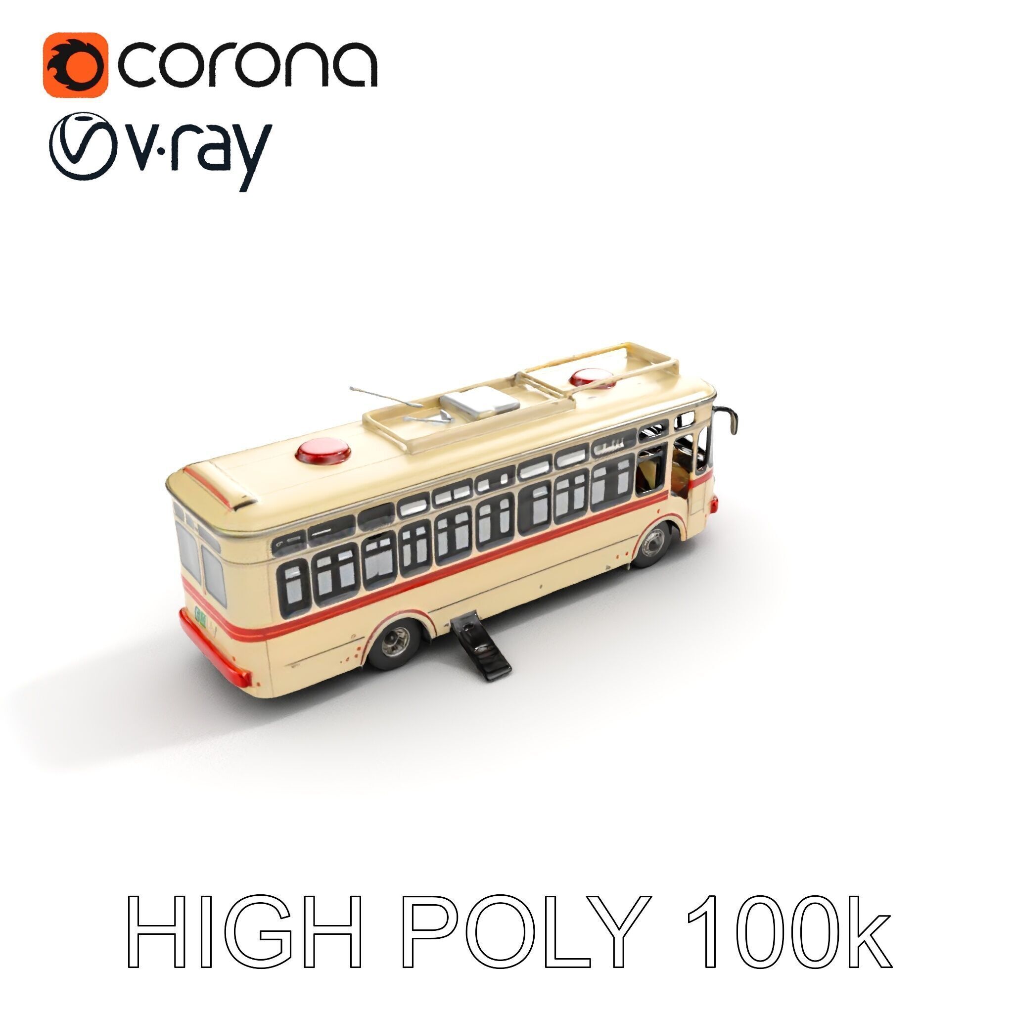 Vintage Trolleybus Model Pack for Urban Environments Low-poly 3D model_10
