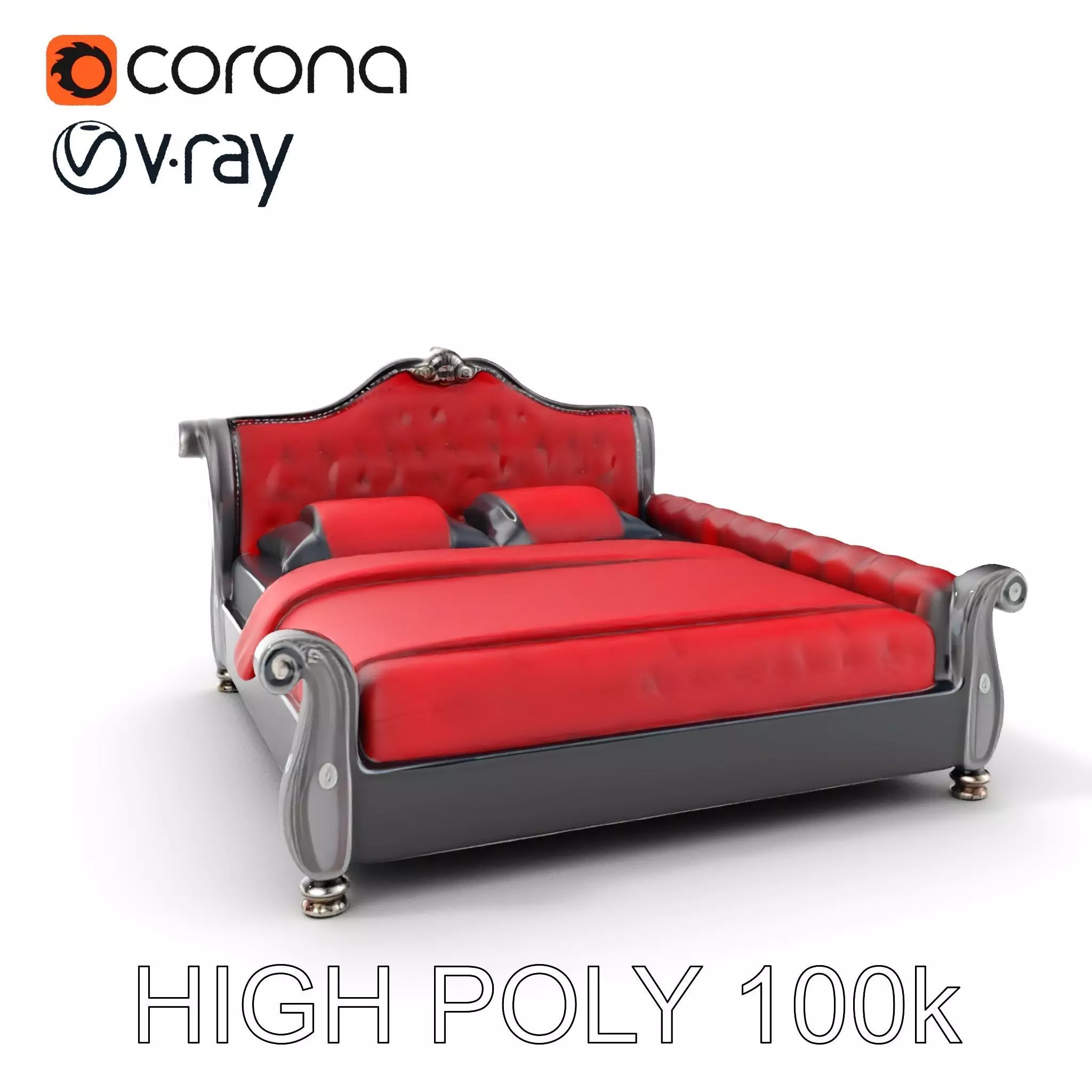 Luxurious Vintage Bed Model Pack Low-poly 3D model_0