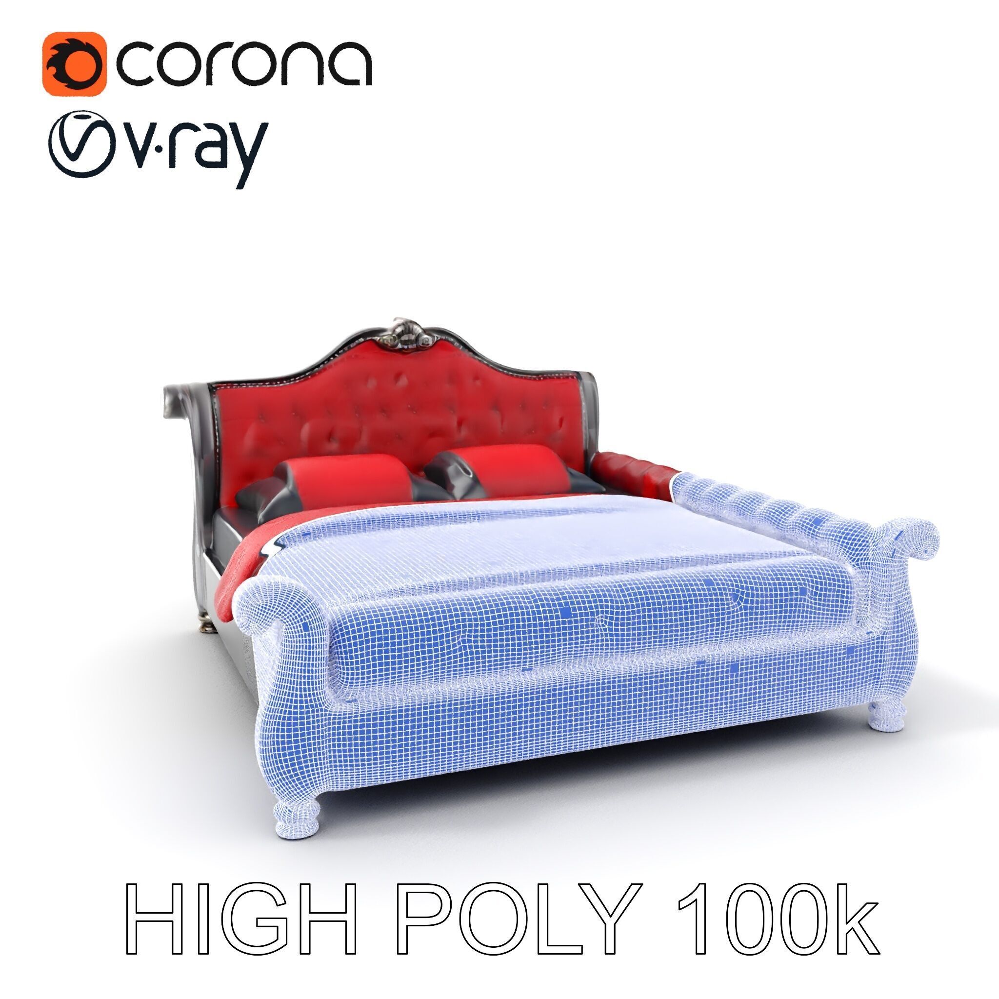Luxurious Vintage Bed Model Pack Low-poly 3D model_4