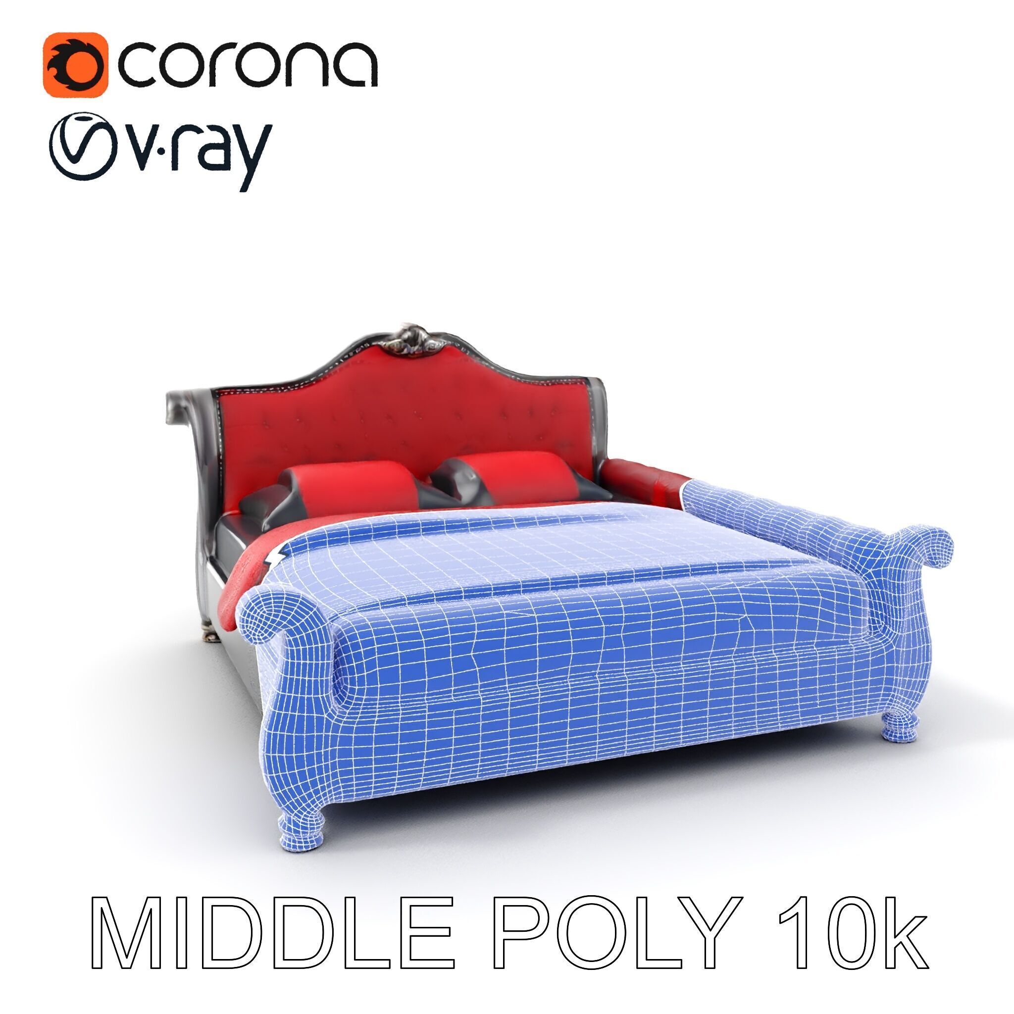 Luxurious Vintage Bed Model Pack Low-poly 3D model_24