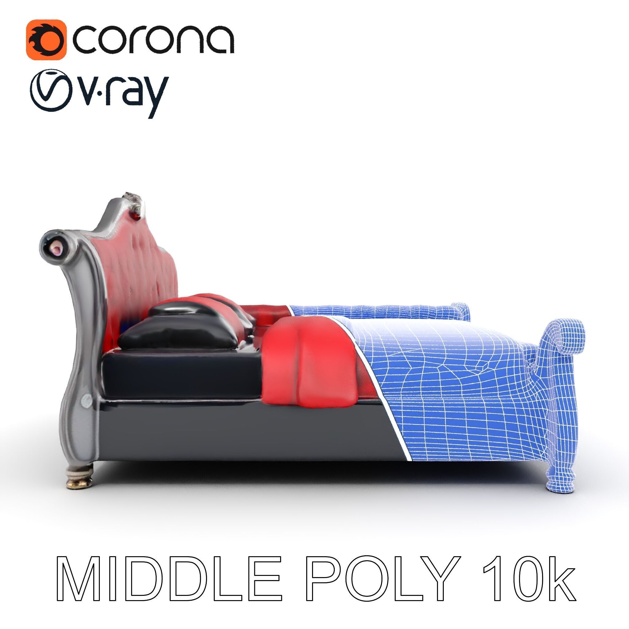 Luxurious Vintage Bed Model Pack Low-poly 3D model_30