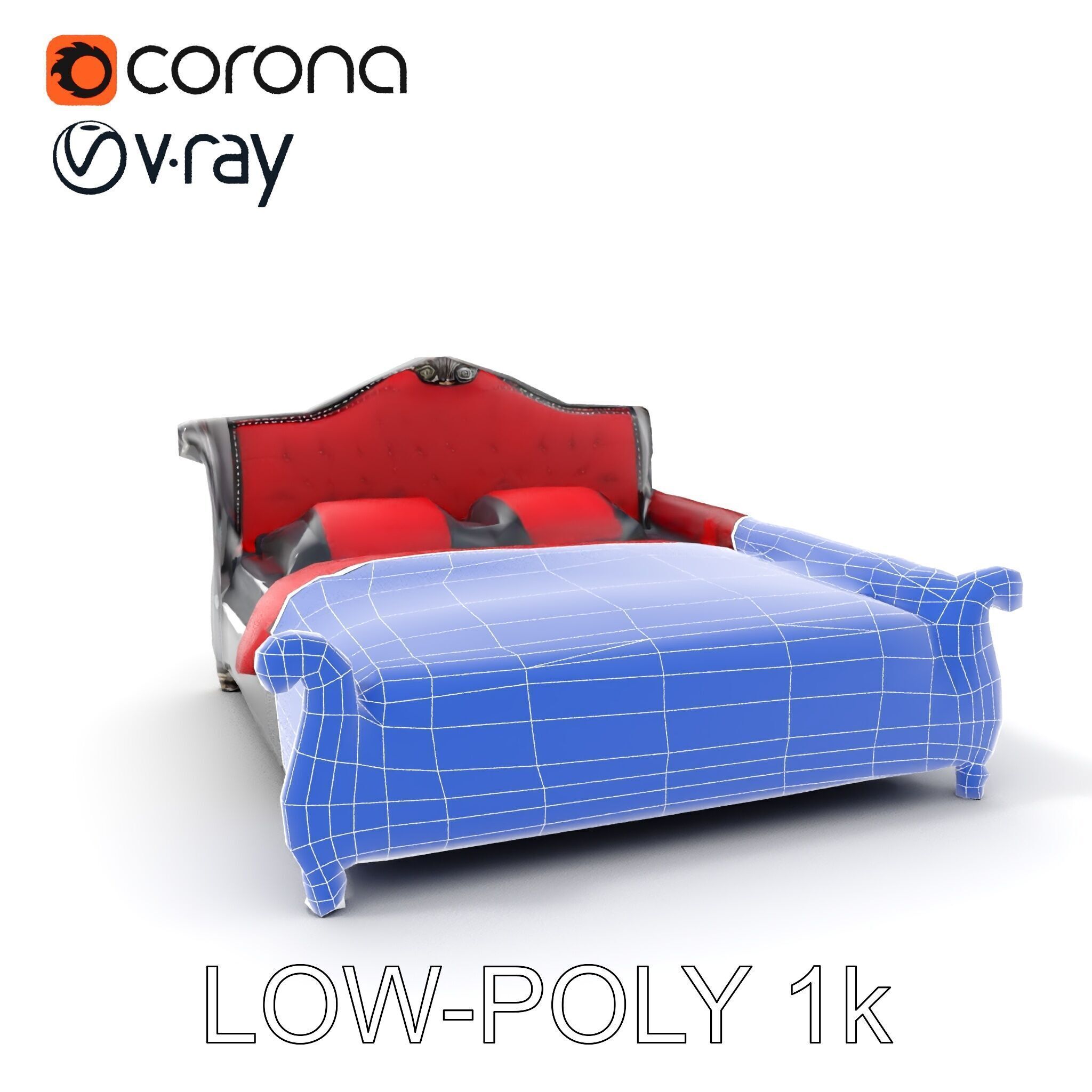 Luxurious Vintage Bed Model Pack Low-poly 3D model_25