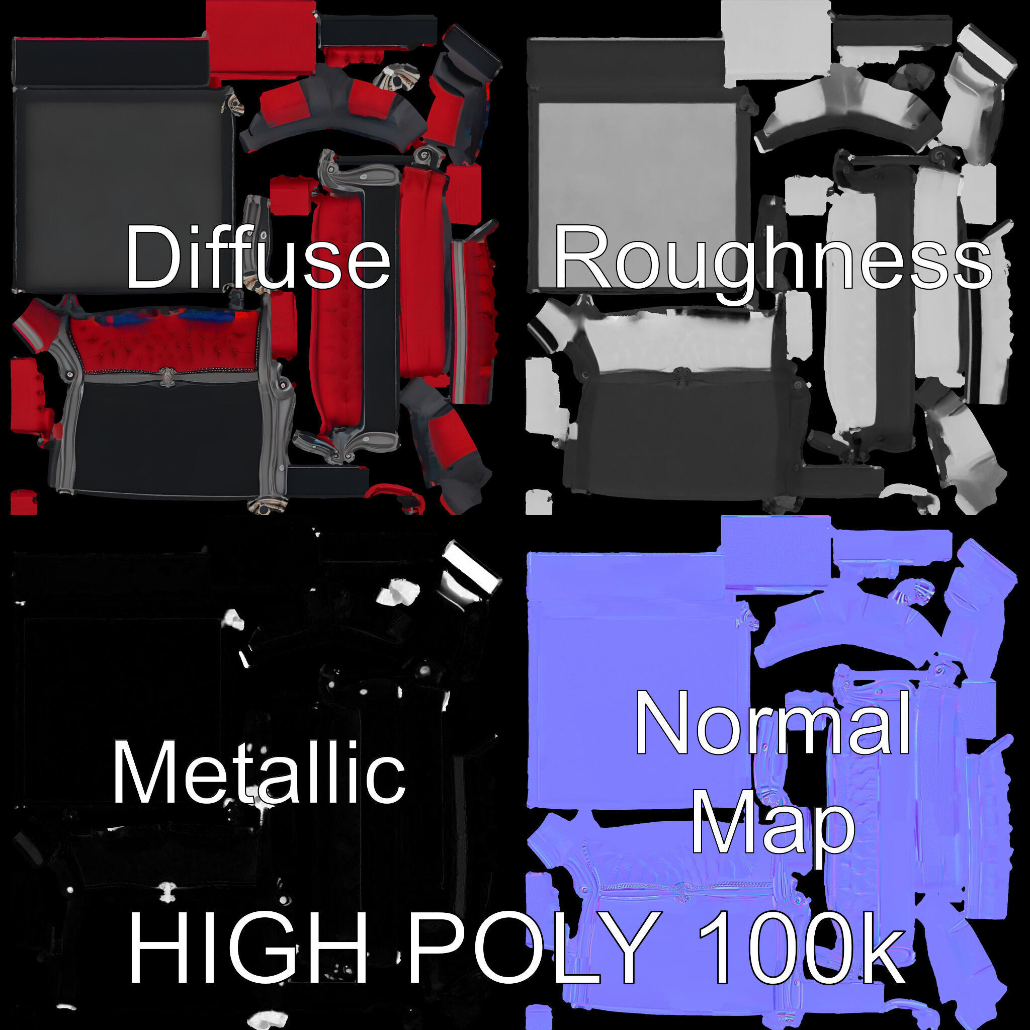 Luxurious Vintage Bed Model Pack Low-poly 3D model_3