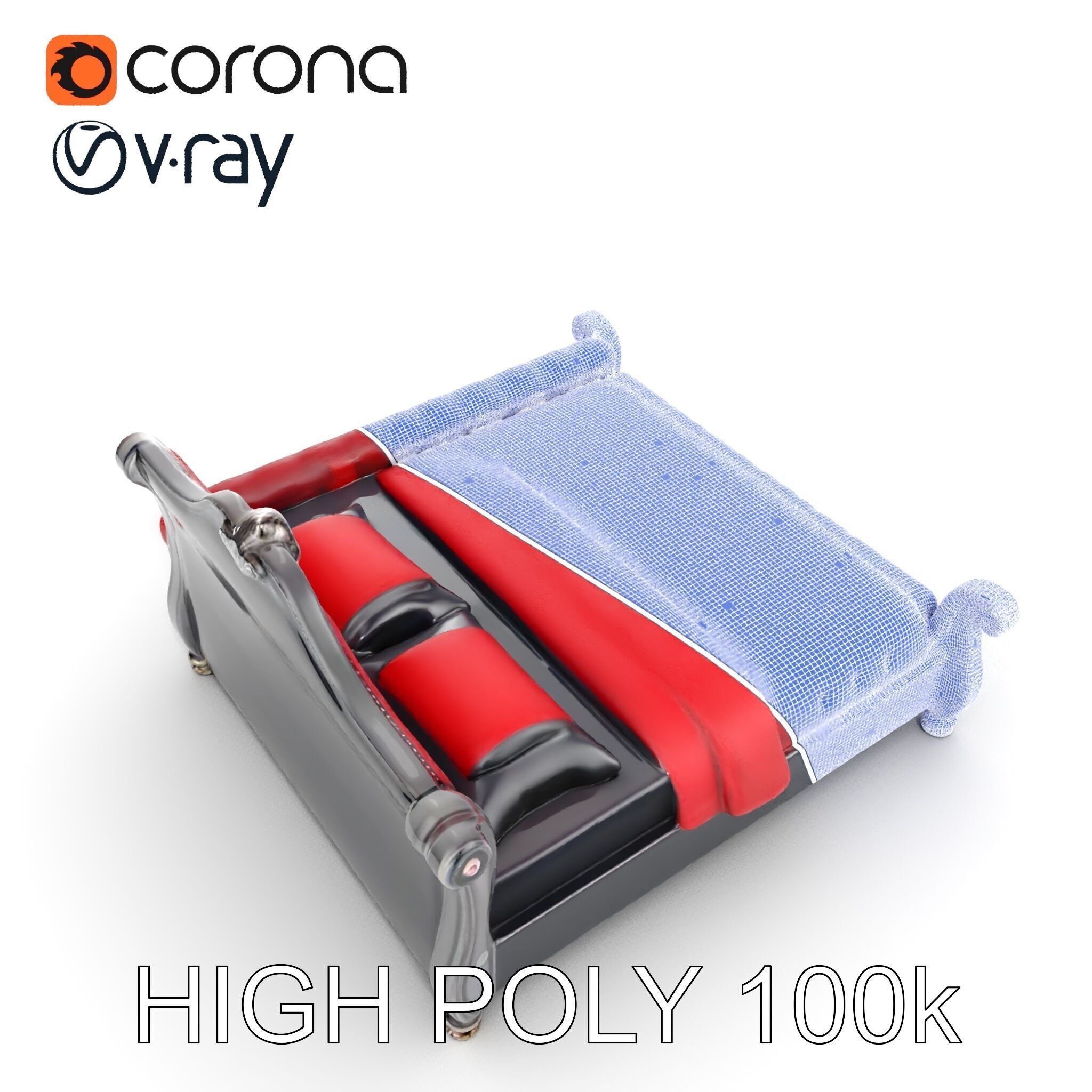 Luxurious Vintage Bed Model Pack Low-poly 3D model_35