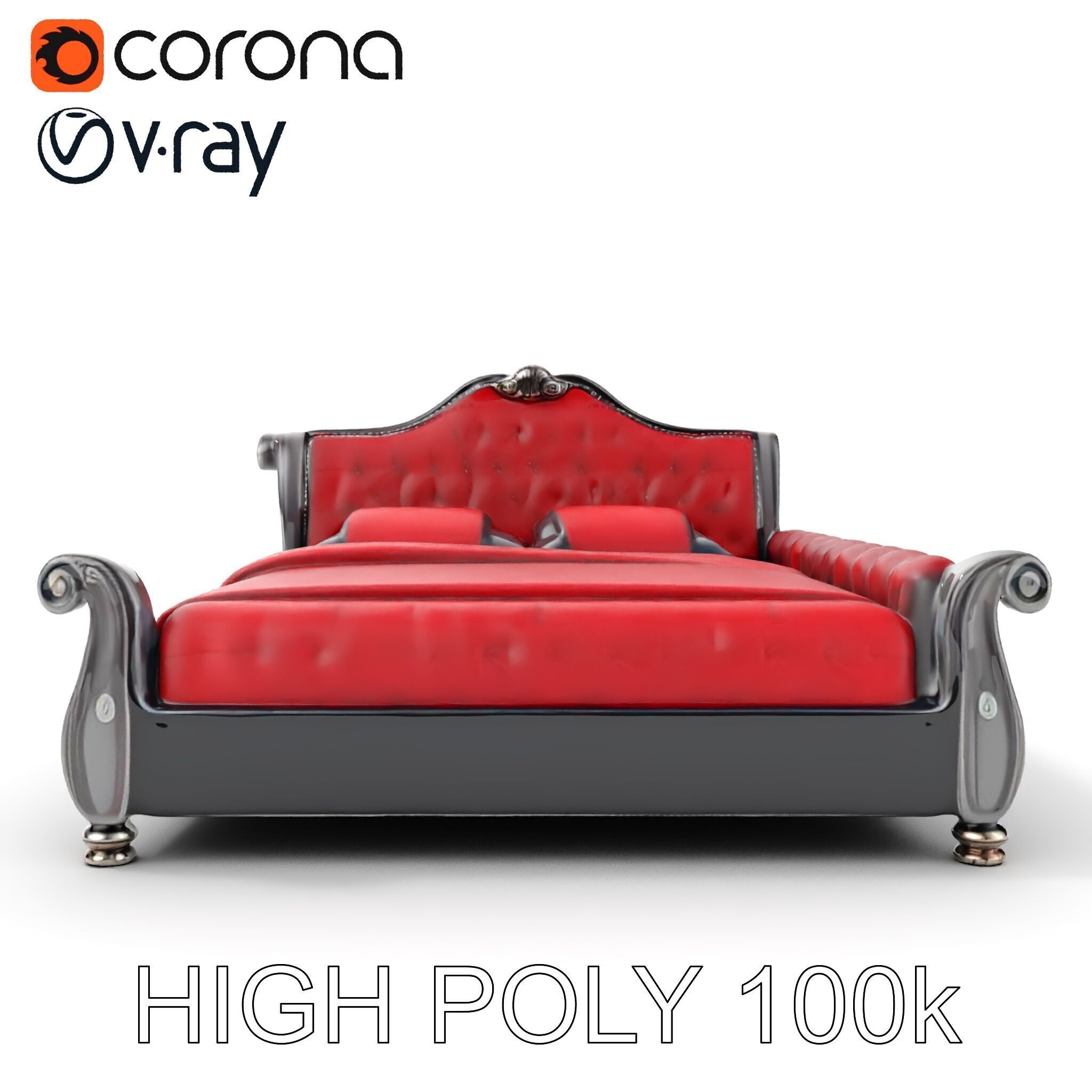 Luxurious Vintage Bed Model Pack Low-poly 3D model_10