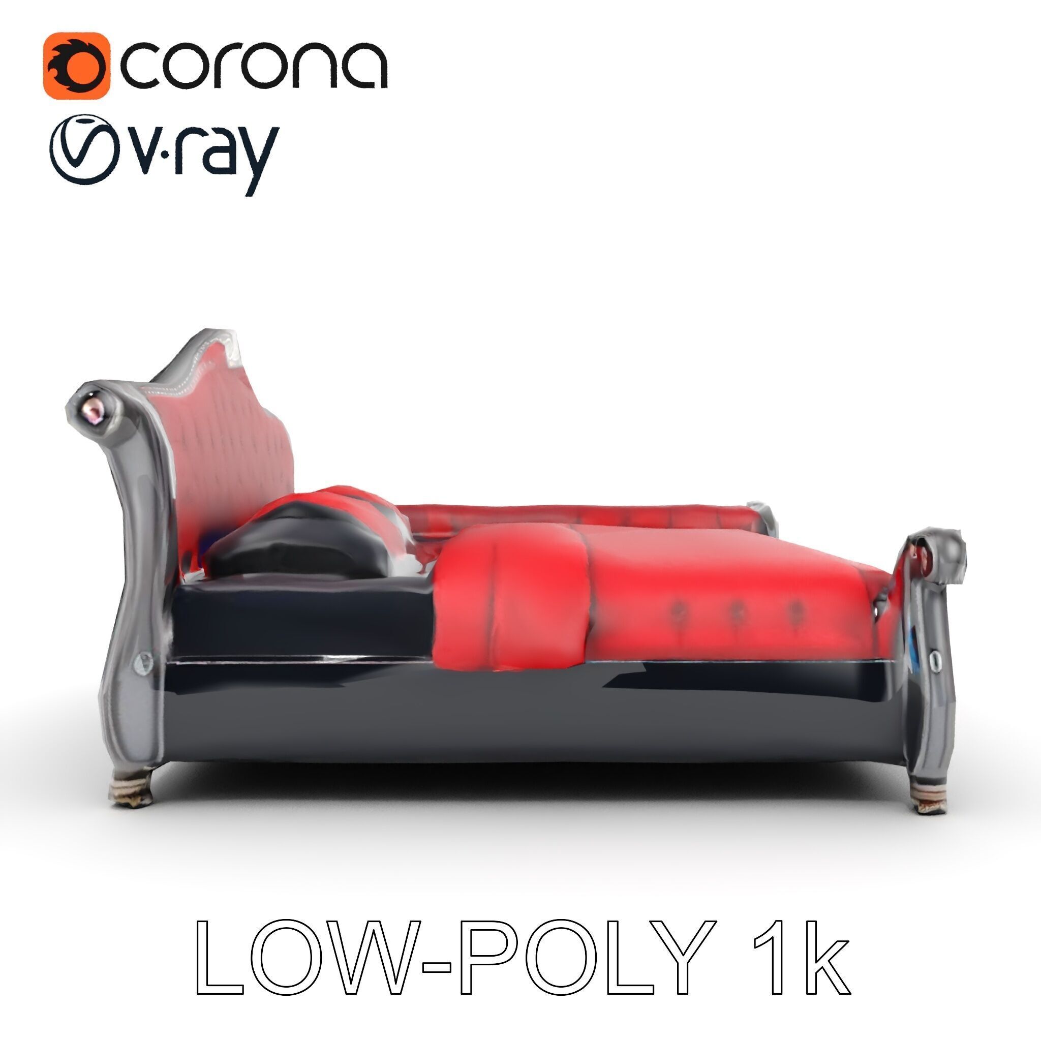 Luxurious Vintage Bed Model Pack Low-poly 3D model_31