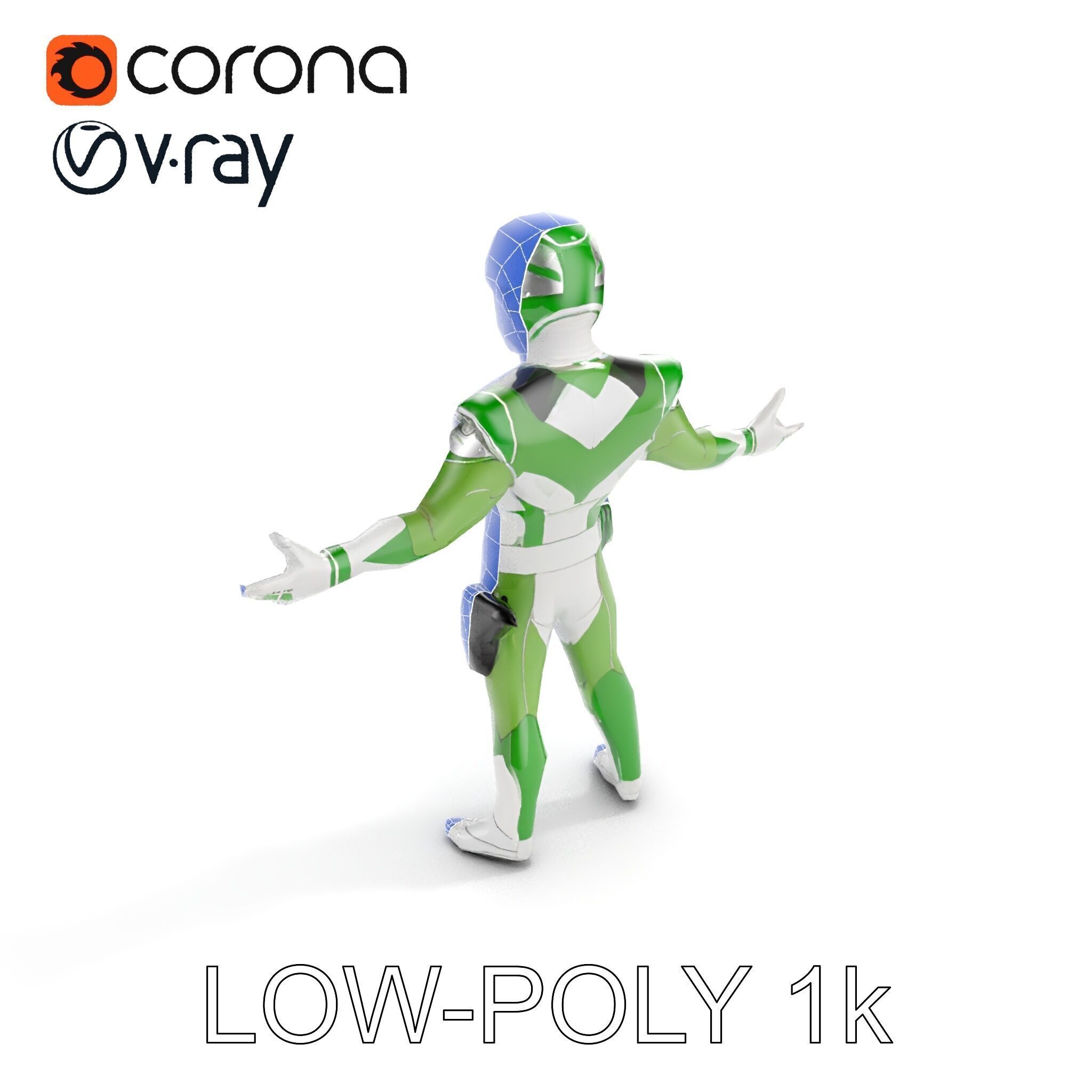 Green Armored Hero Rigged and Animated Low-poly 3D model_21