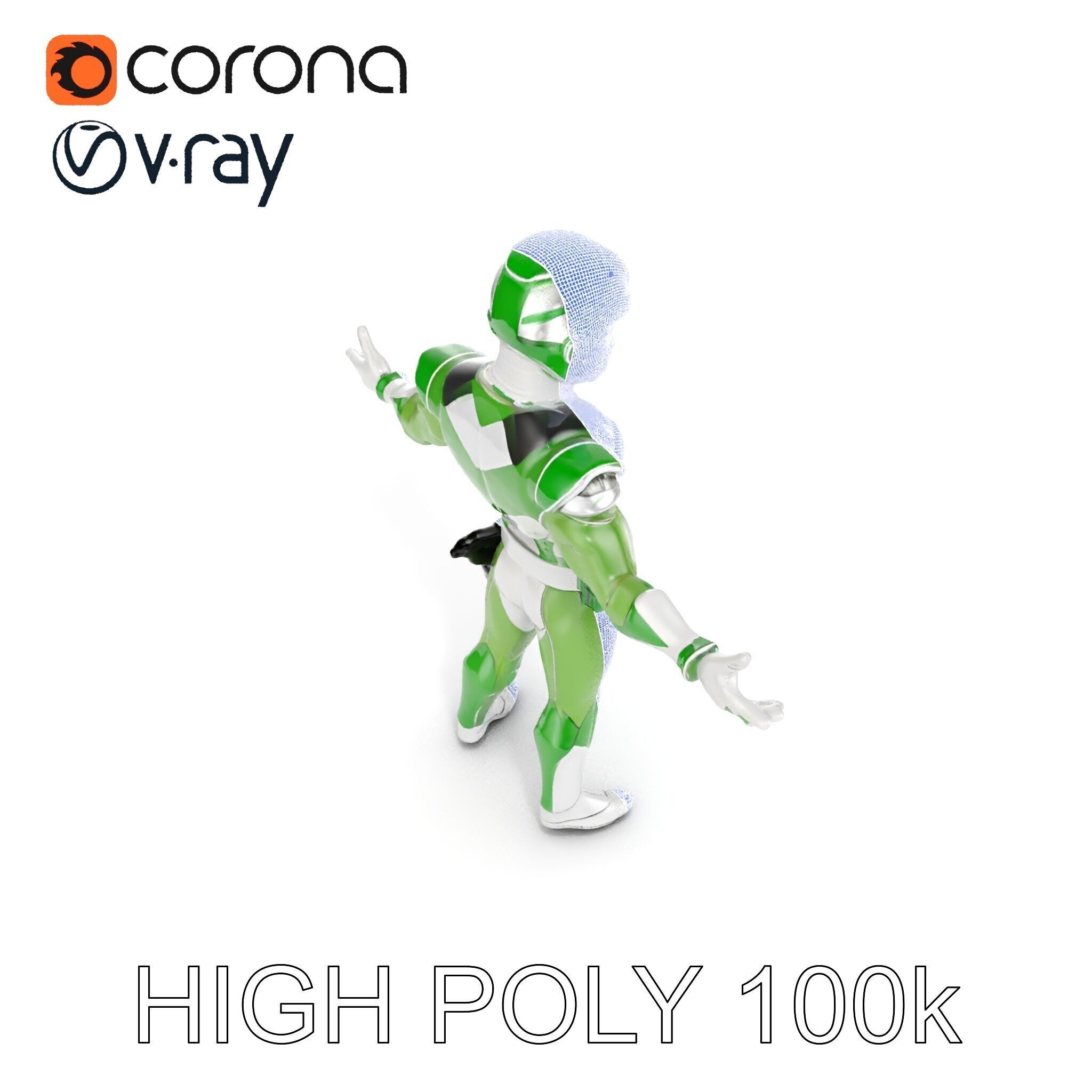 Green Armored Hero Rigged and Animated Low-poly 3D model_35
