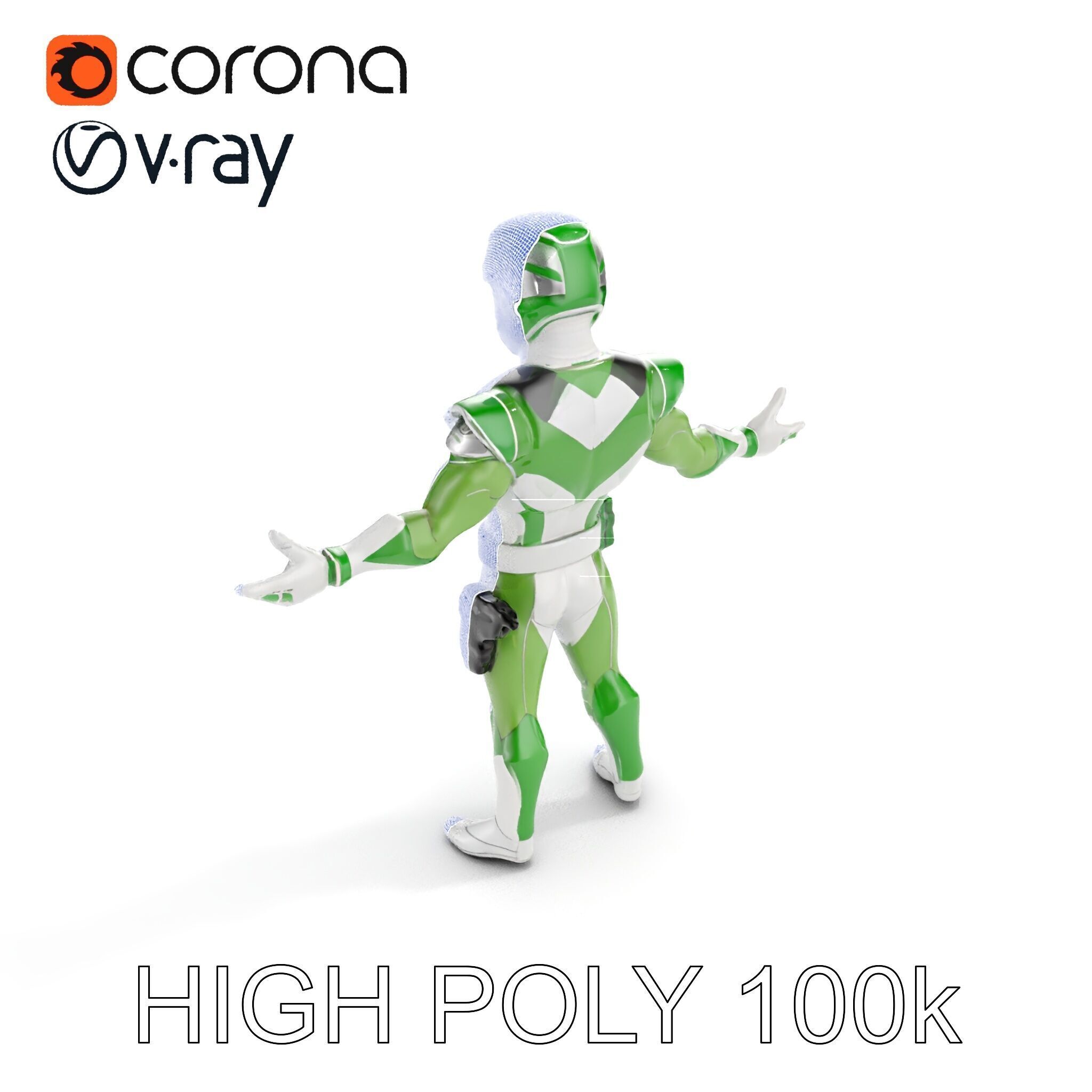 Green Armored Hero Rigged and Animated Low-poly 3D model_32