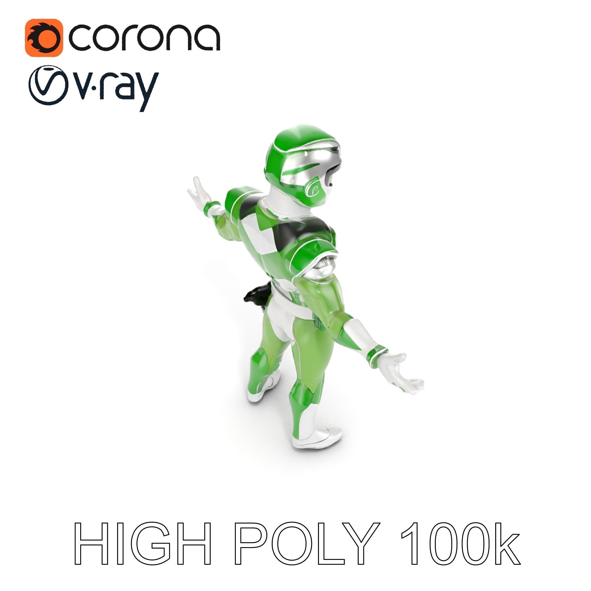 Green Armored Hero Rigged and Animated Low-poly 3D model_16