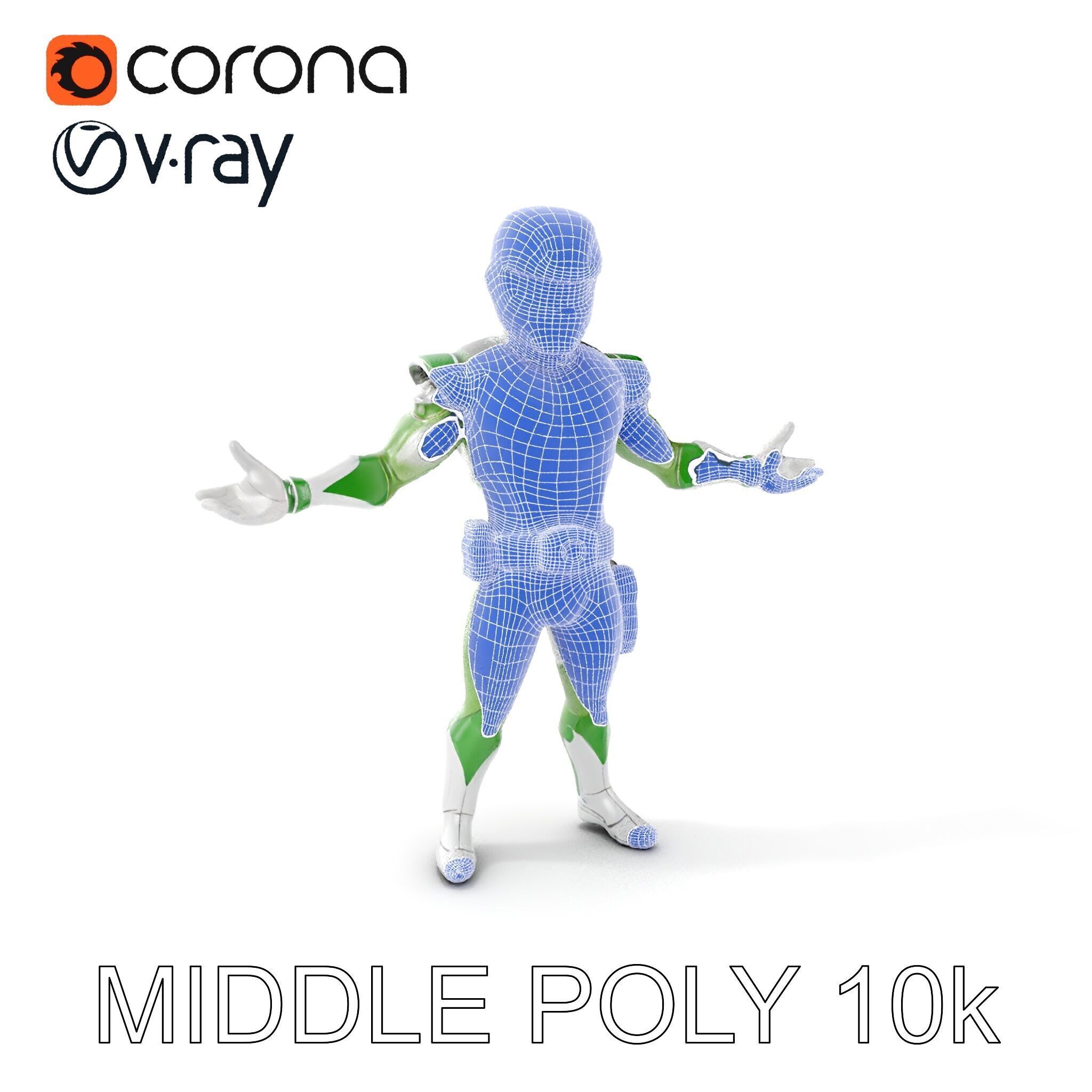 Green Armored Hero Rigged and Animated Low-poly 3D model_22