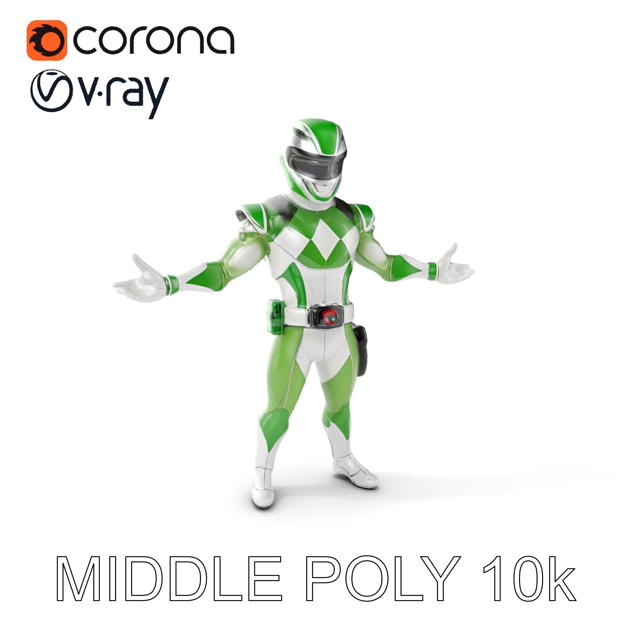 Green Armored Hero Rigged and Animated Low-poly 3D model_17