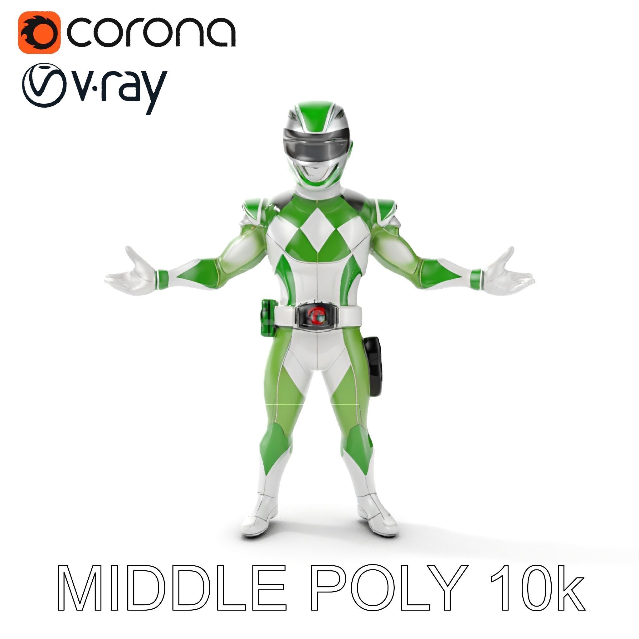 Green Armored Hero Rigged and Animated Low-poly 3D model_11