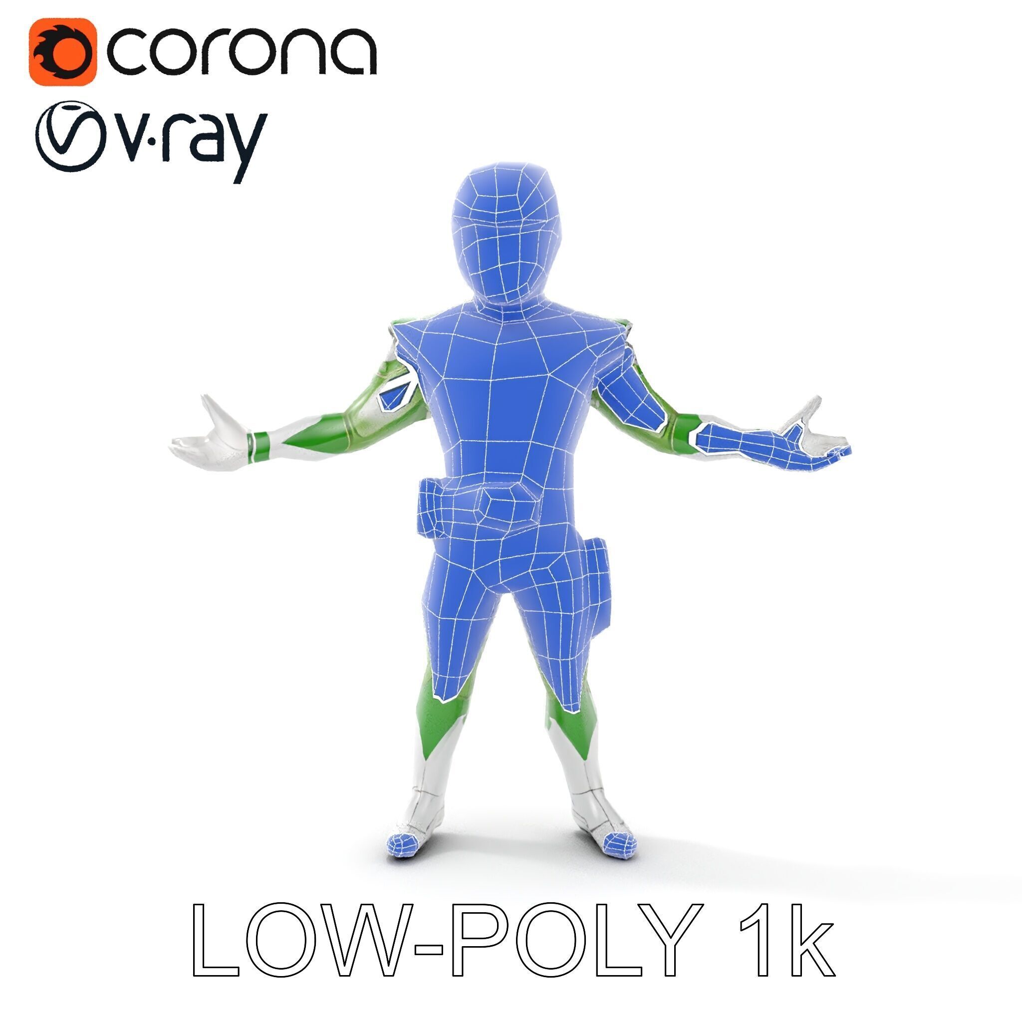 Green Armored Hero Rigged and Animated Low-poly 3D model_31