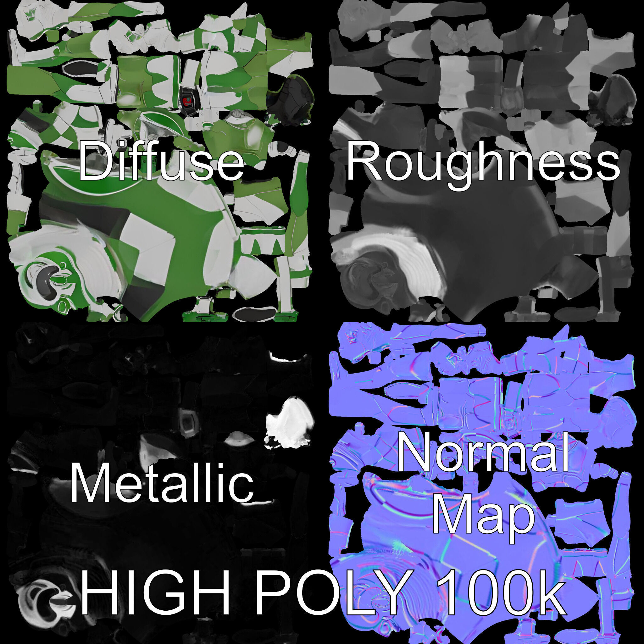 Green Armored Hero Rigged and Animated Low-poly 3D model_3