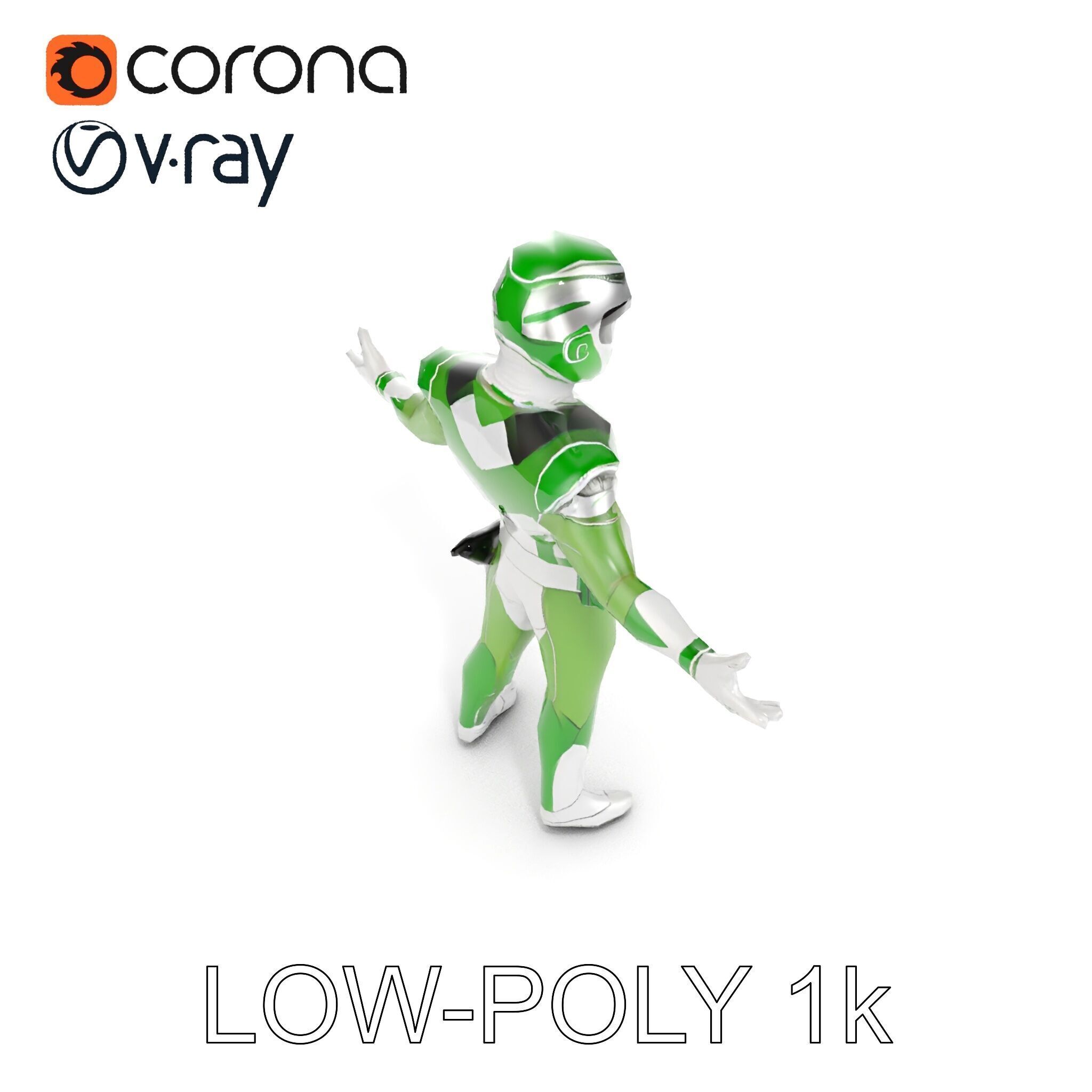 Green Armored Hero Rigged and Animated Low-poly 3D model_18