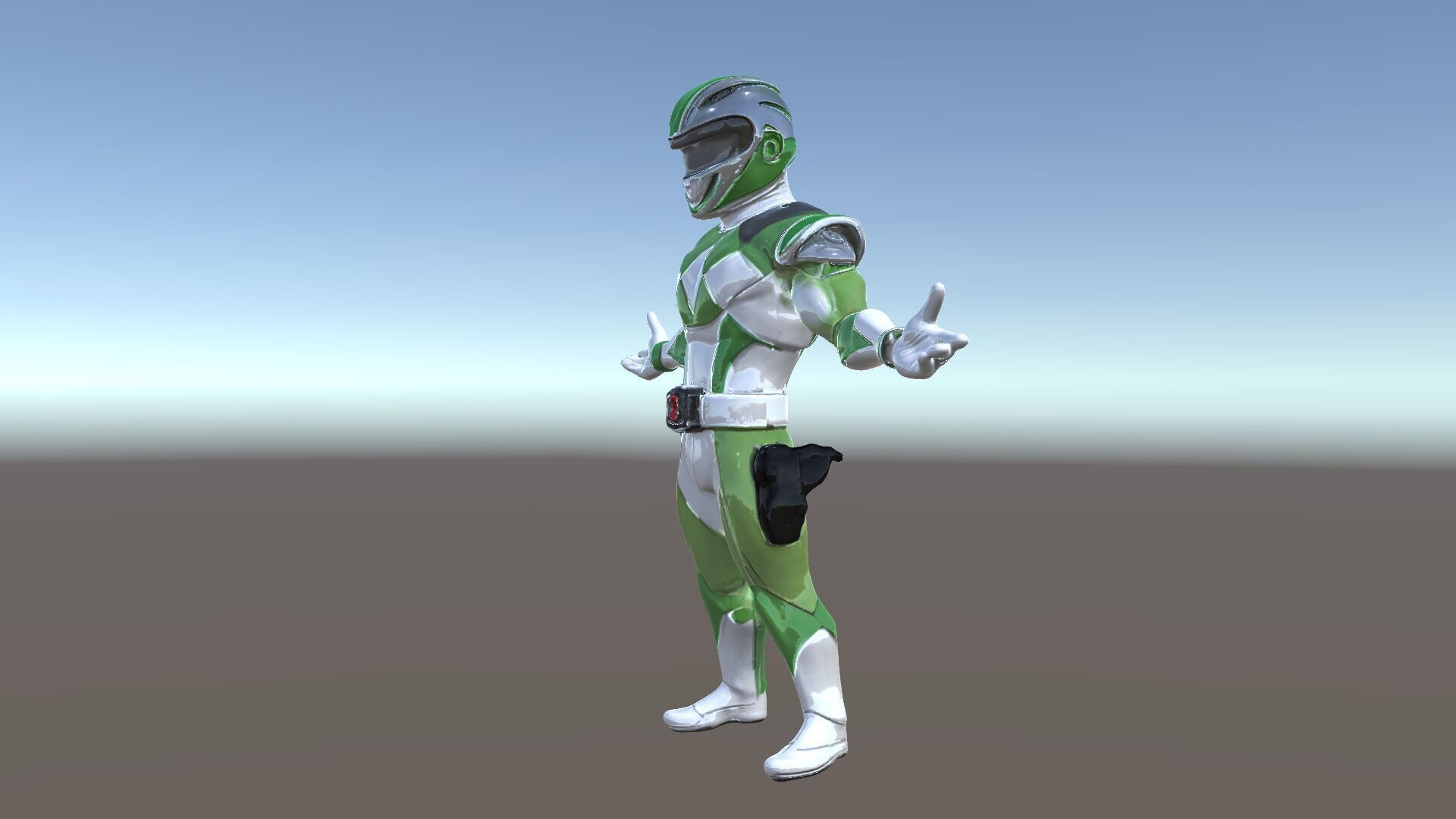 Green Armored Hero Rigged and Animated Low-poly 3D model_5