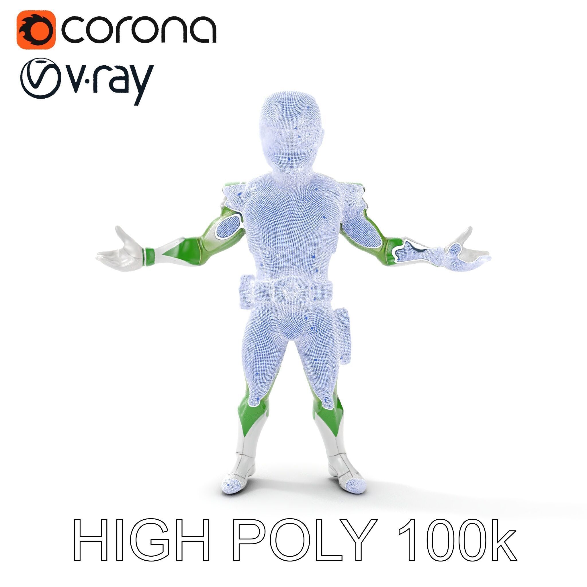 Green Armored Hero Rigged and Animated Low-poly 3D model_26