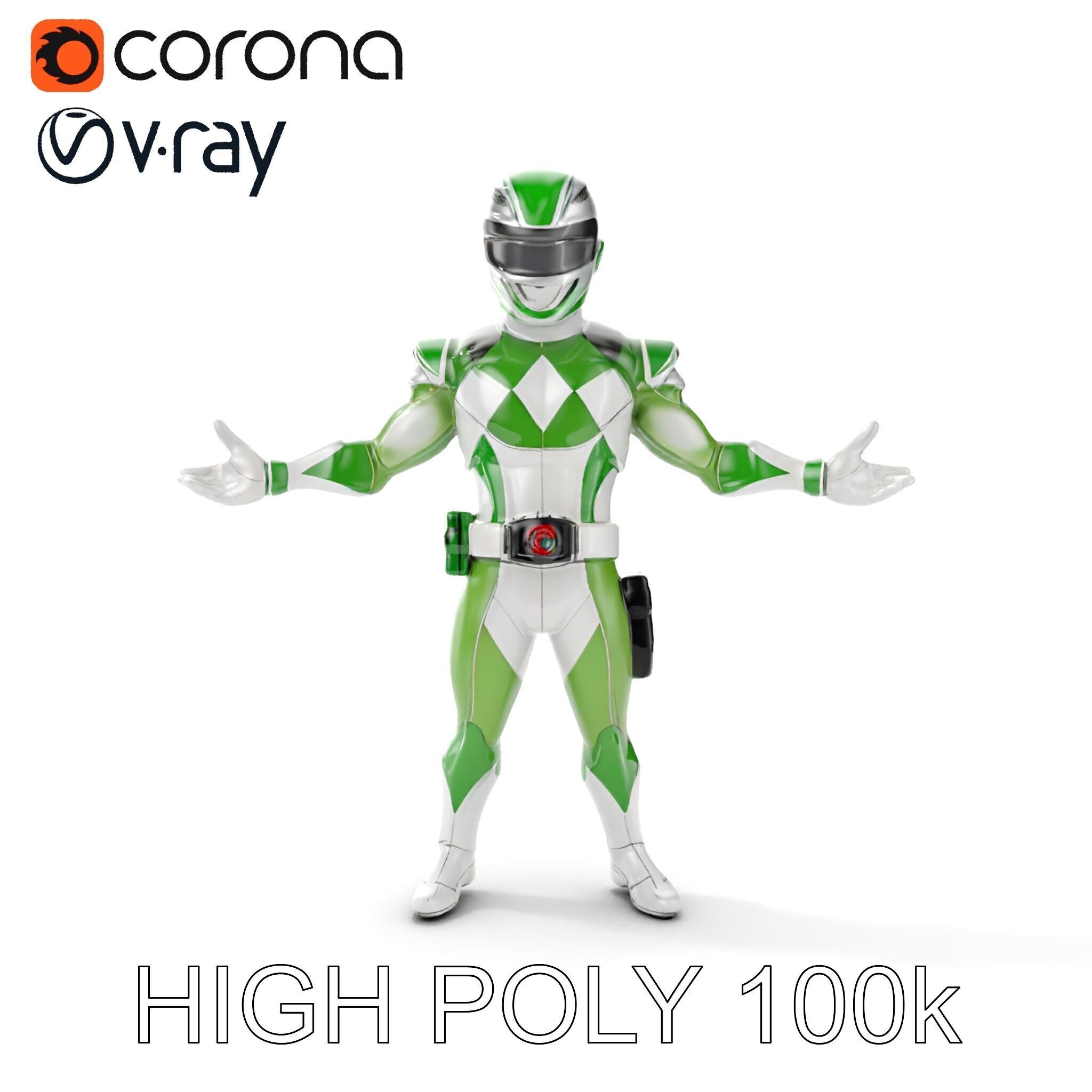 Green Armored Hero Rigged and Animated Low-poly 3D model_13