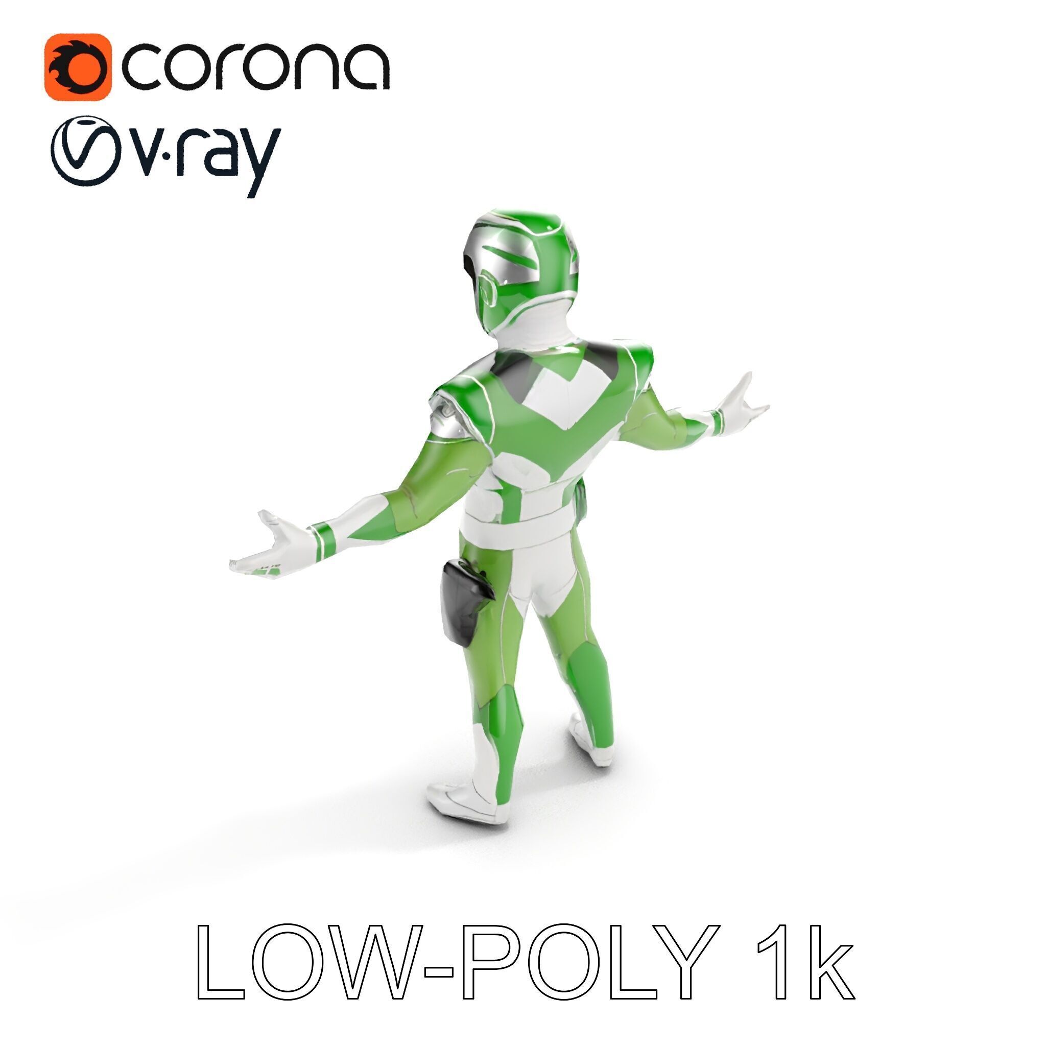 Green Armored Hero Rigged and Animated Low-poly 3D model_9