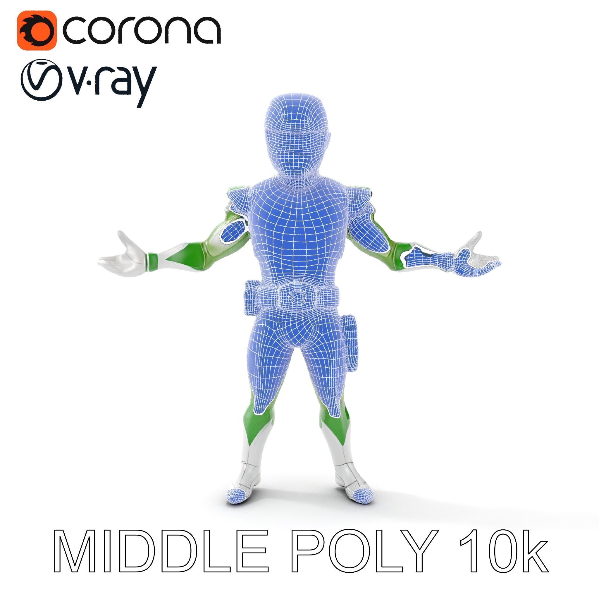 Green Armored Hero Rigged and Animated Low-poly 3D model_30