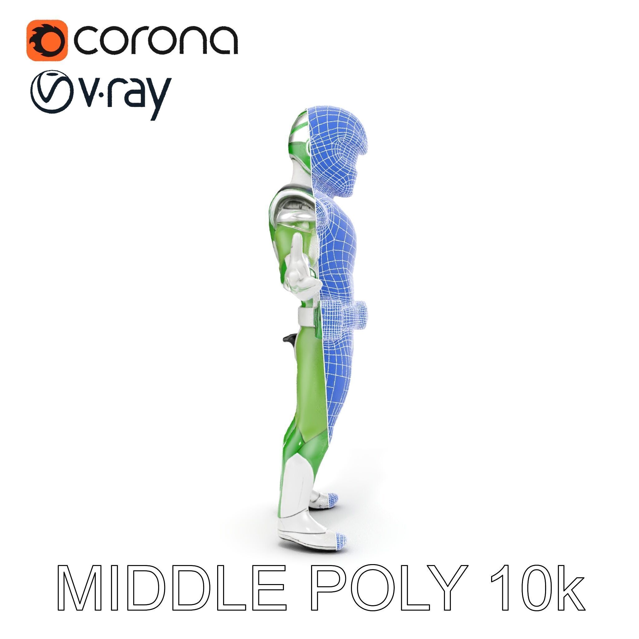 Green Armored Hero Rigged and Animated Low-poly 3D model_36