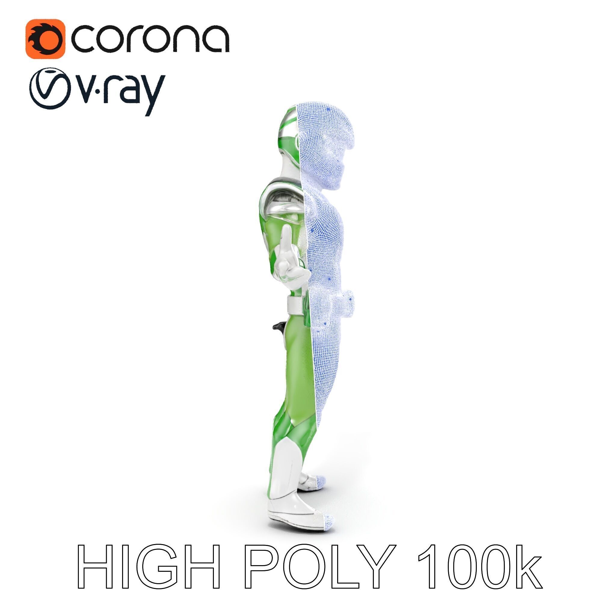 Green Armored Hero Rigged and Animated Low-poly 3D model_29