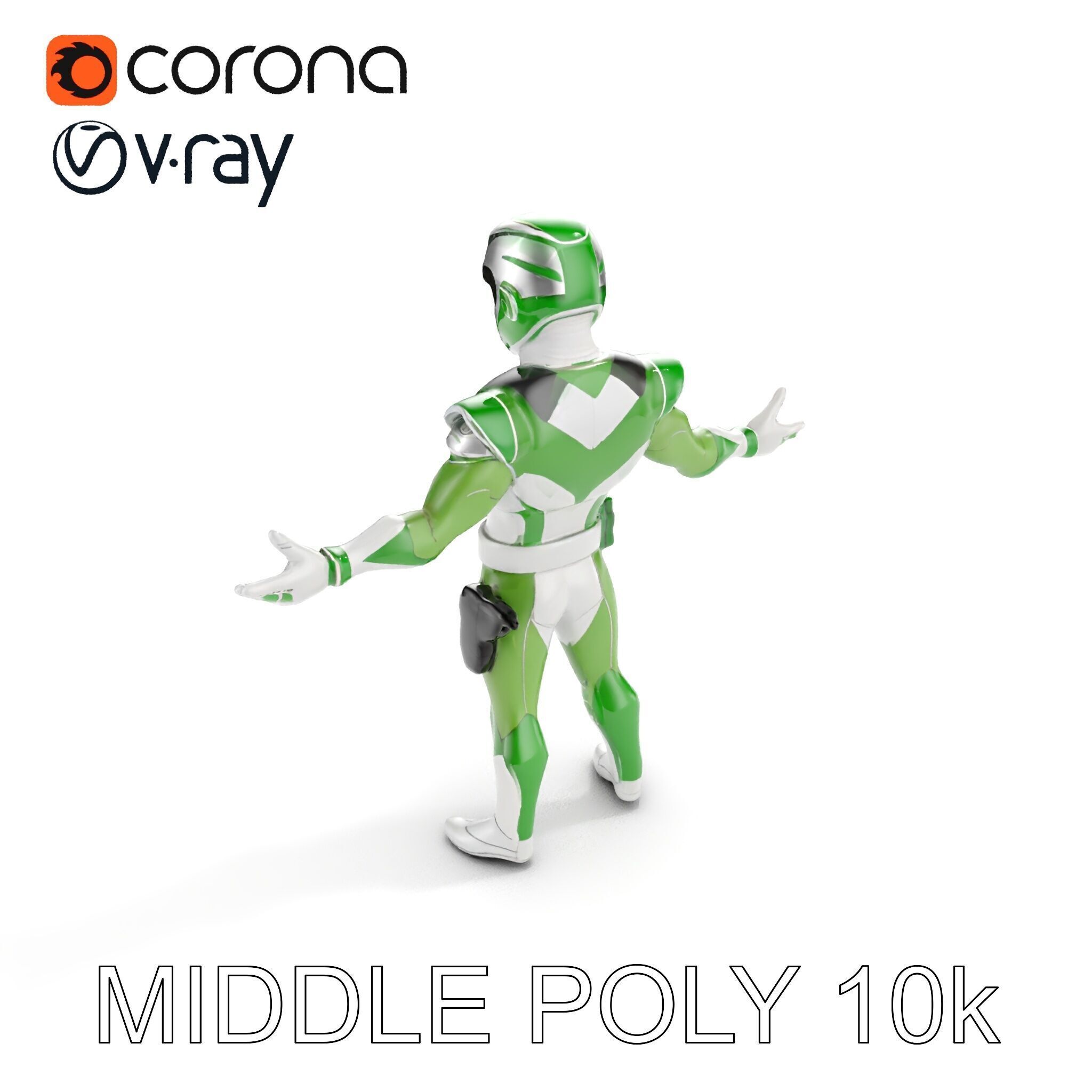 Green Armored Hero Rigged and Animated Low-poly 3D model_14