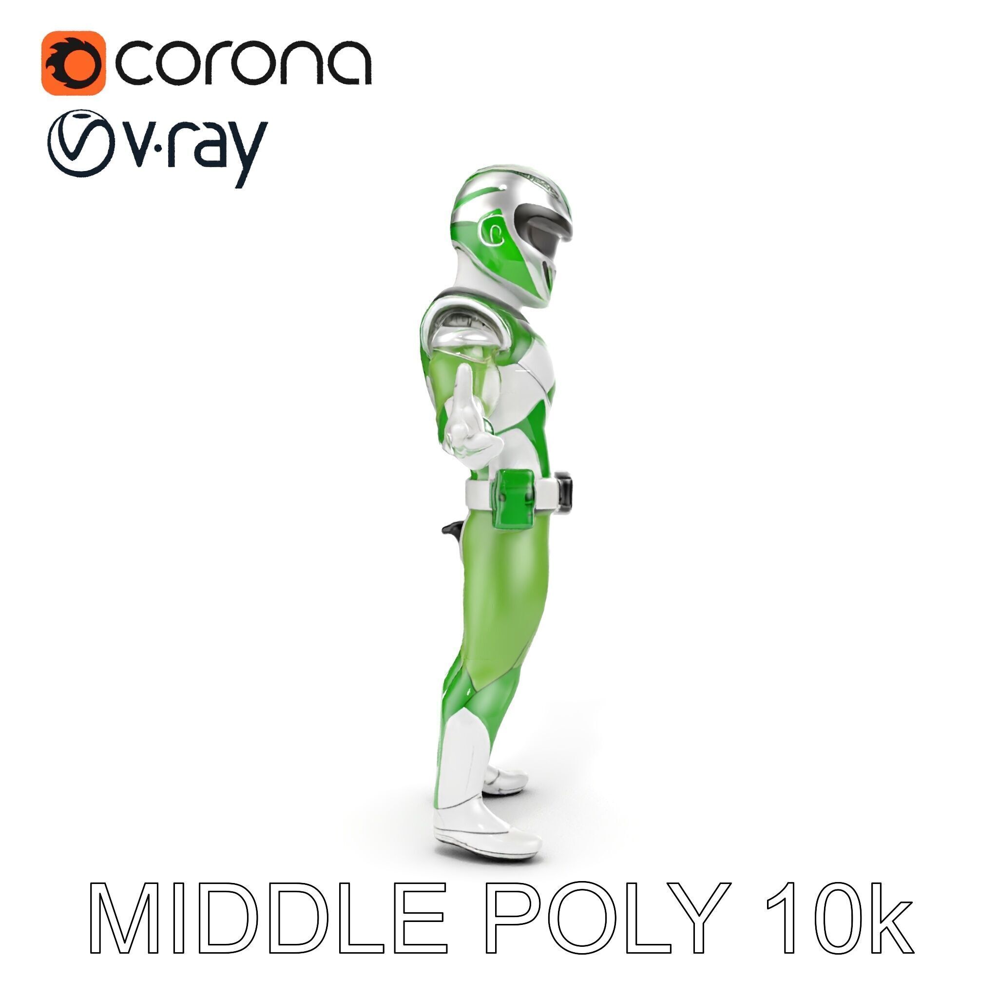 Green Armored Hero Rigged and Animated Low-poly 3D model_27