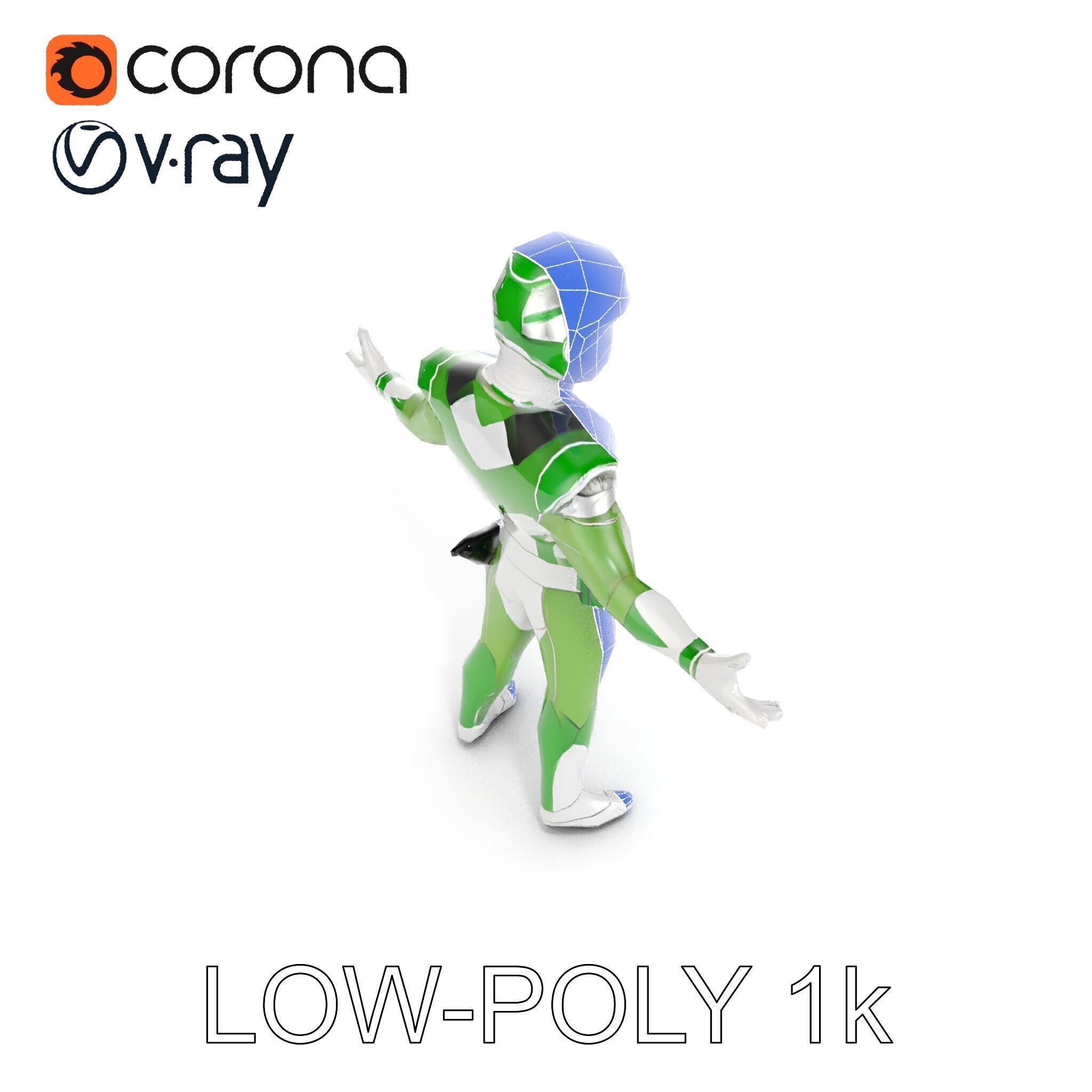 Green Armored Hero Rigged and Animated Low-poly 3D model_25