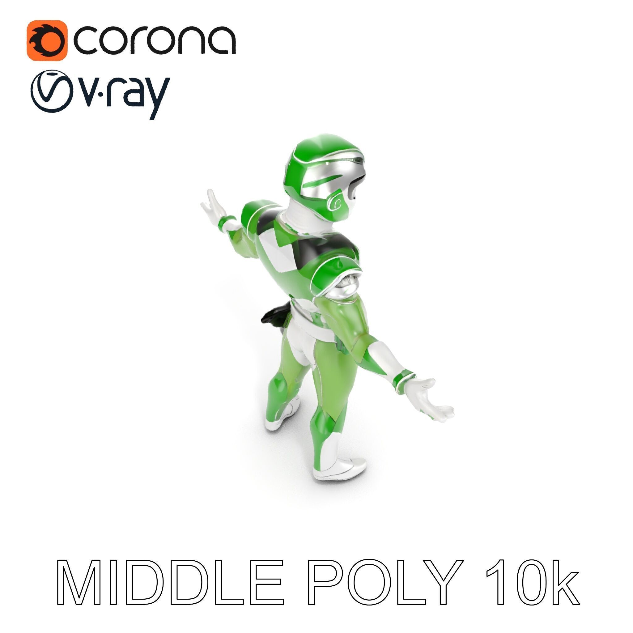 Green Armored Hero Rigged and Animated Low-poly 3D model_20