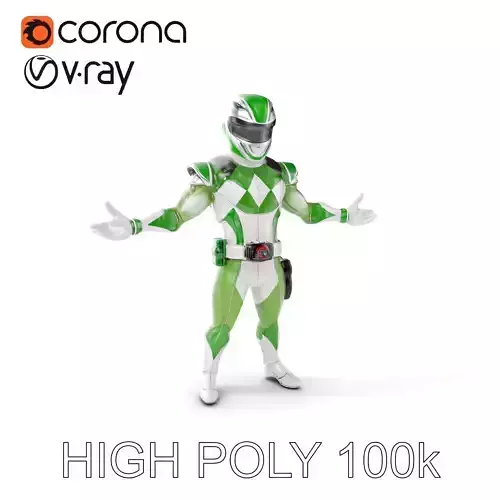 Green Armored Hero Rigged and Animated Low-poly 3D model