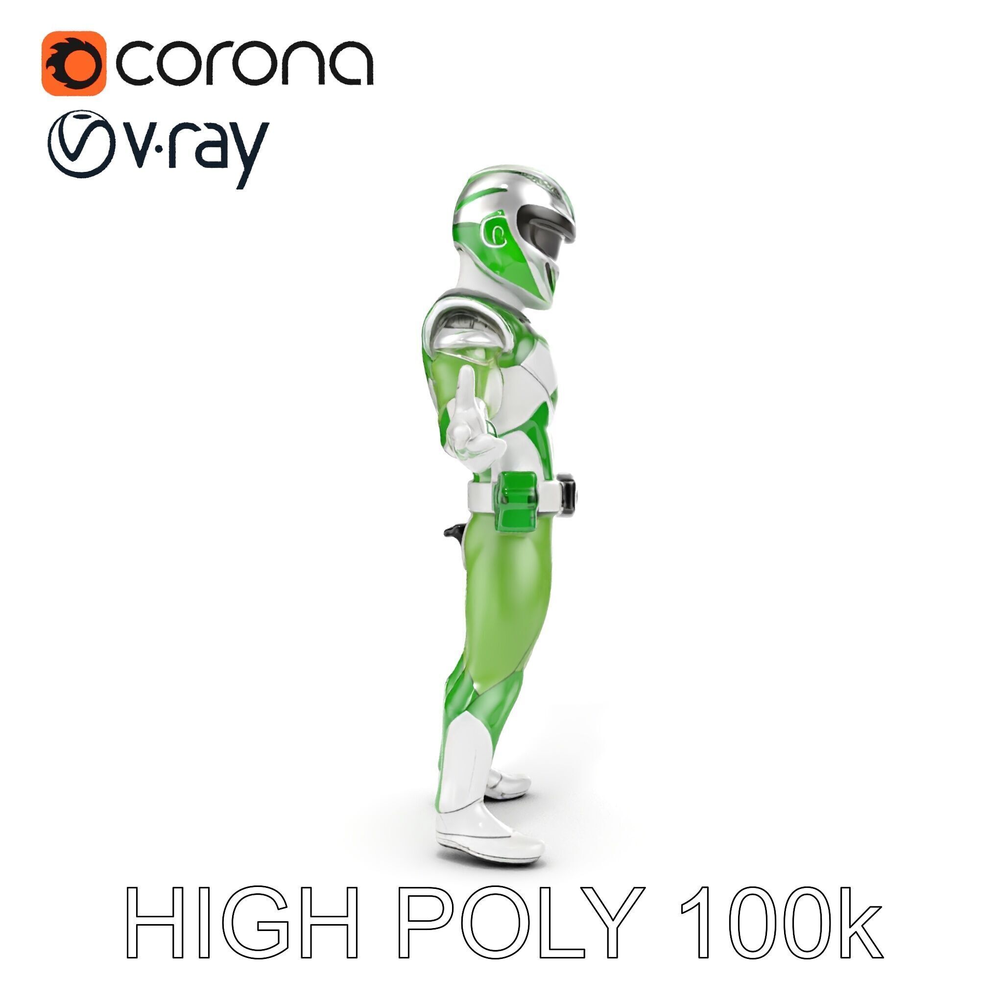 Green Armored Hero Rigged and Animated Low-poly 3D model_10