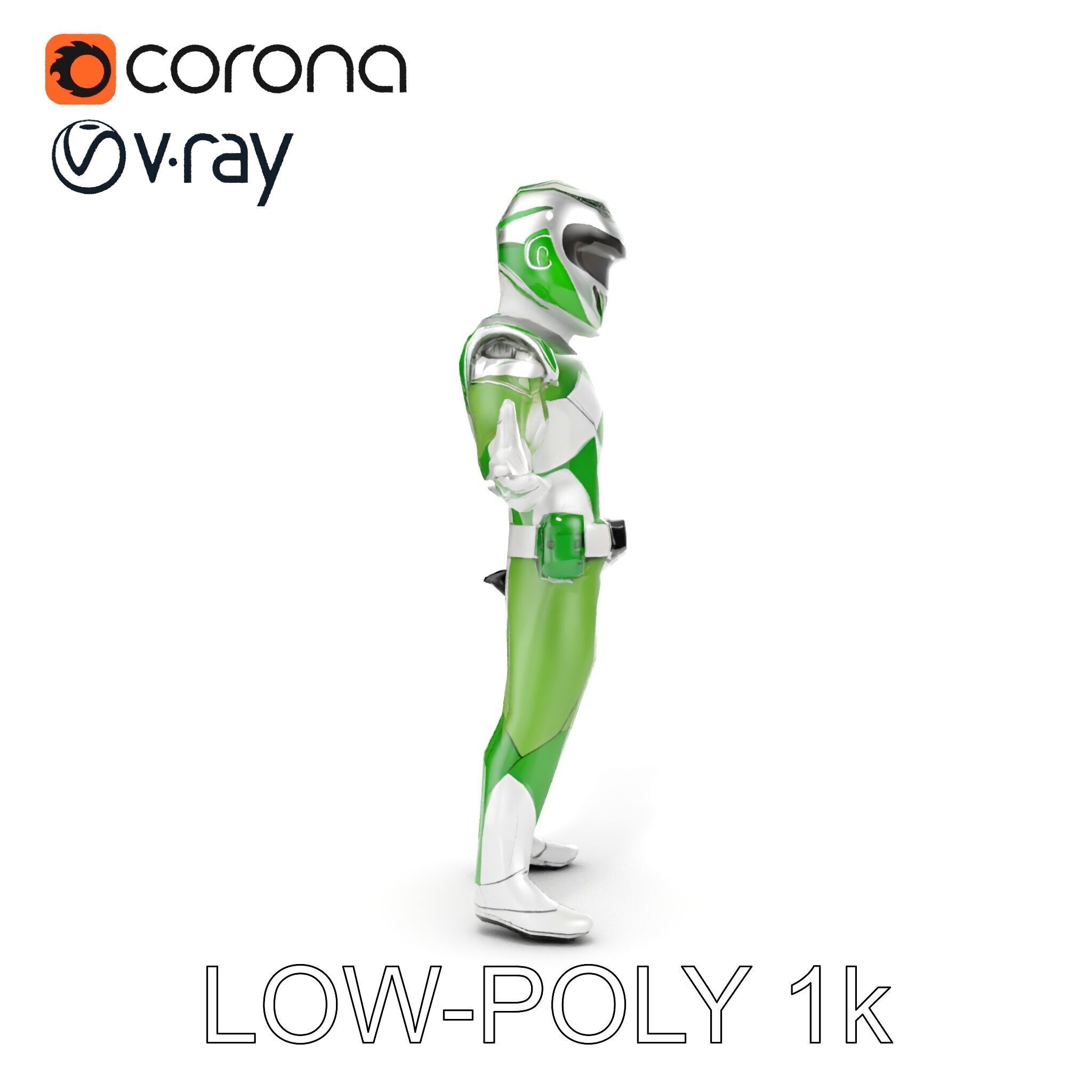 Green Armored Hero Rigged and Animated Low-poly 3D model_15