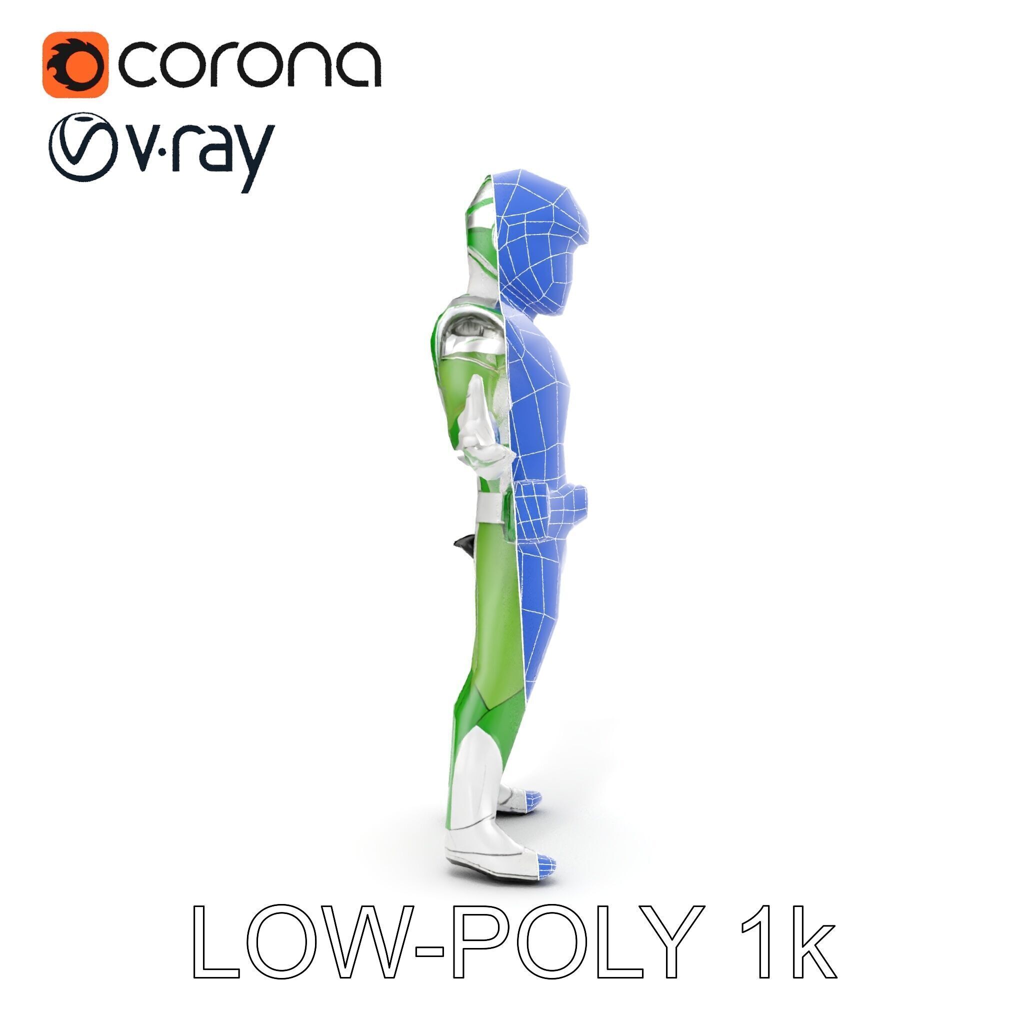 Green Armored Hero Rigged and Animated Low-poly 3D model_28