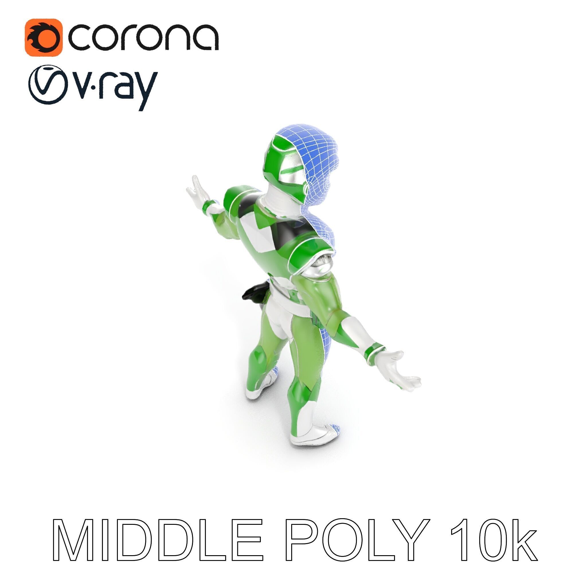 Green Armored Hero Rigged and Animated Low-poly 3D model_33