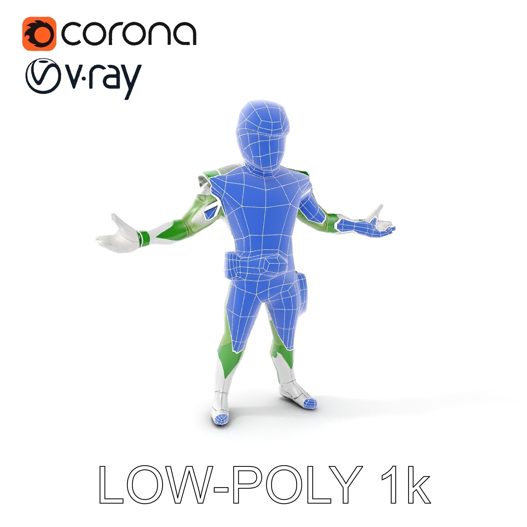 Green Armored Hero Rigged and Animated Low-poly 3D model_23