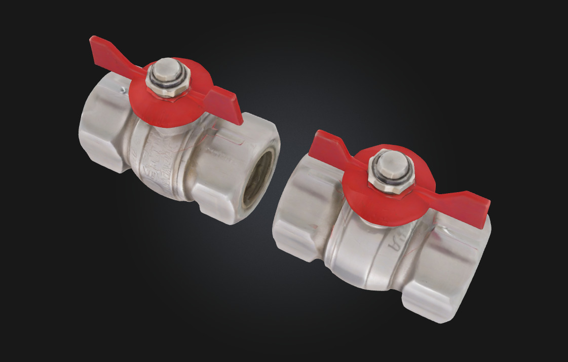 Ball Valves with Red Handles Industrial Pipe Control 3D model_3