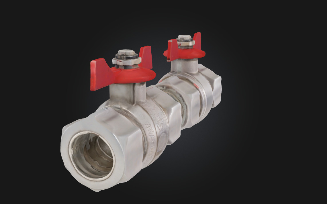 Ball Valves with Red Handles Industrial Pipe Control 3D model_4