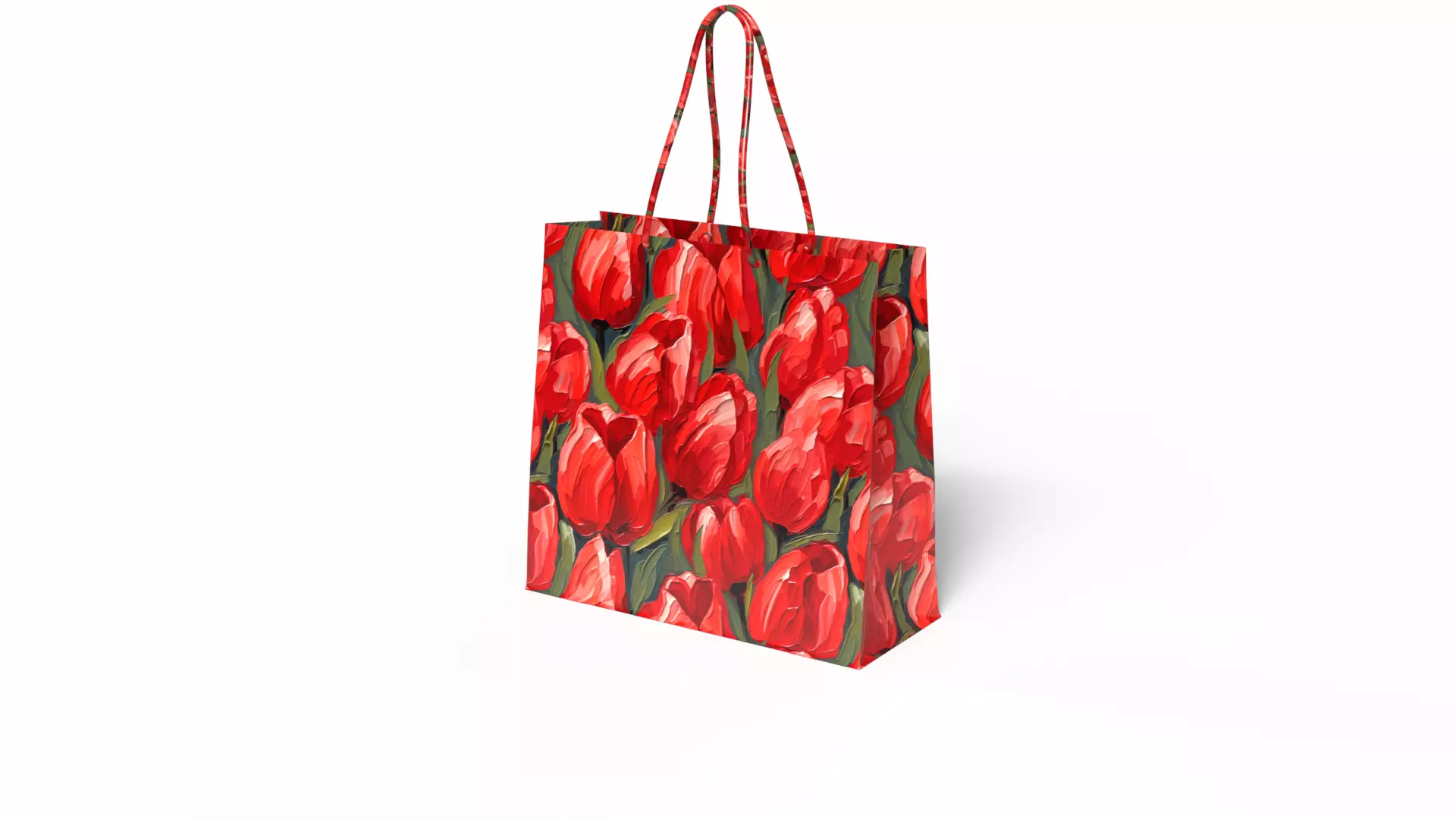 Shopping Bag Tulips High Poly 3D Model with Tulips Texture 3D model_0