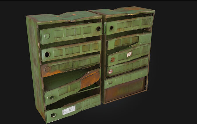 Old Green Mailboxes Vintage Postal Units 3D model