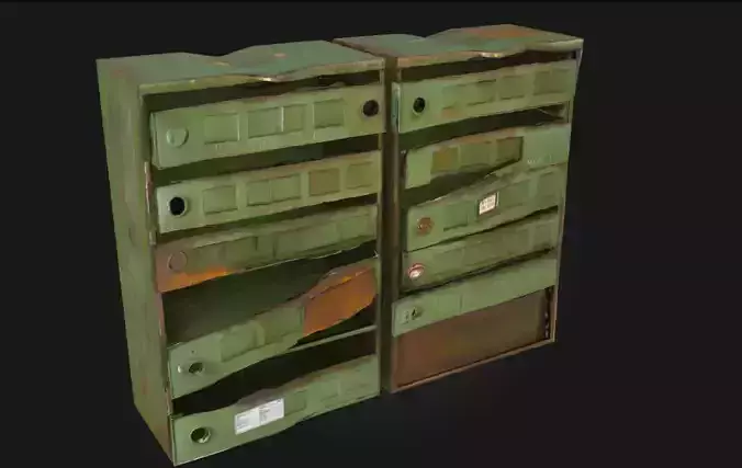 Old Green Mailboxes Vintage Postal Units 3D model
