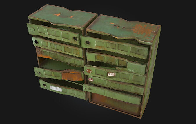 Old Green Mailboxes Vintage Postal Units 3D model 5