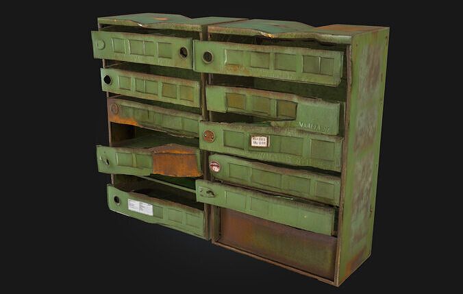 Old Green Mailboxes Vintage Postal Units 3D model 2