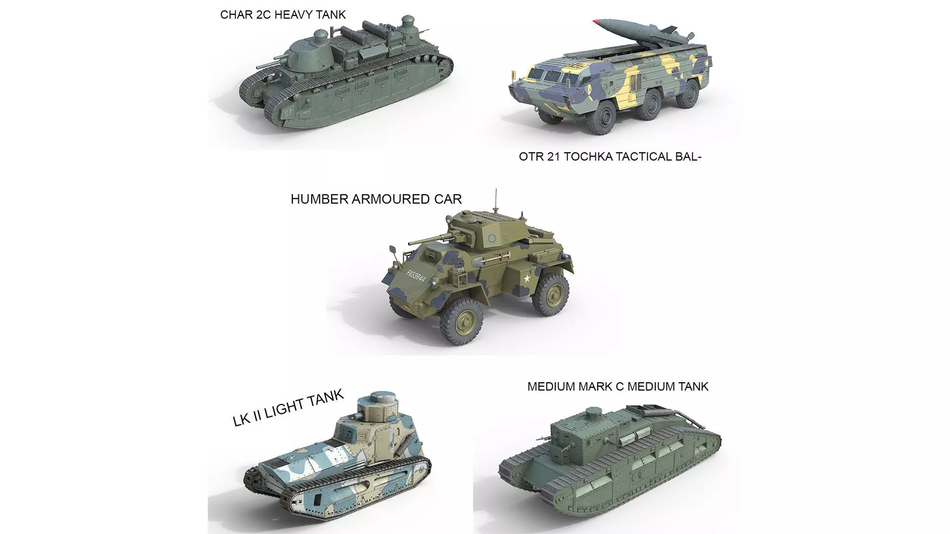 5 Military Vehicles Collection v7 Low-poly 3D model_0