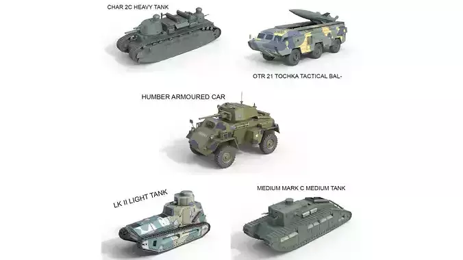 5 Military Vehicles Collection v7 Low-poly 3D model