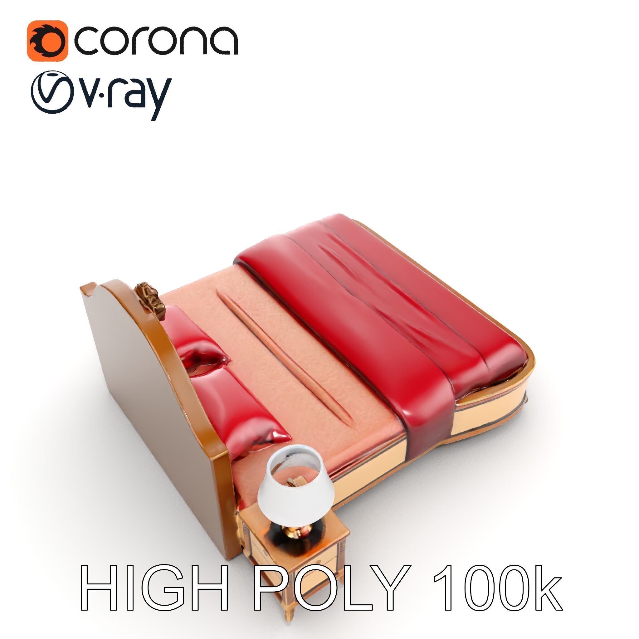 Elegant Bedroom Furniture Set Model Pack with Bed Nightstand ... Low-poly 3D model_8