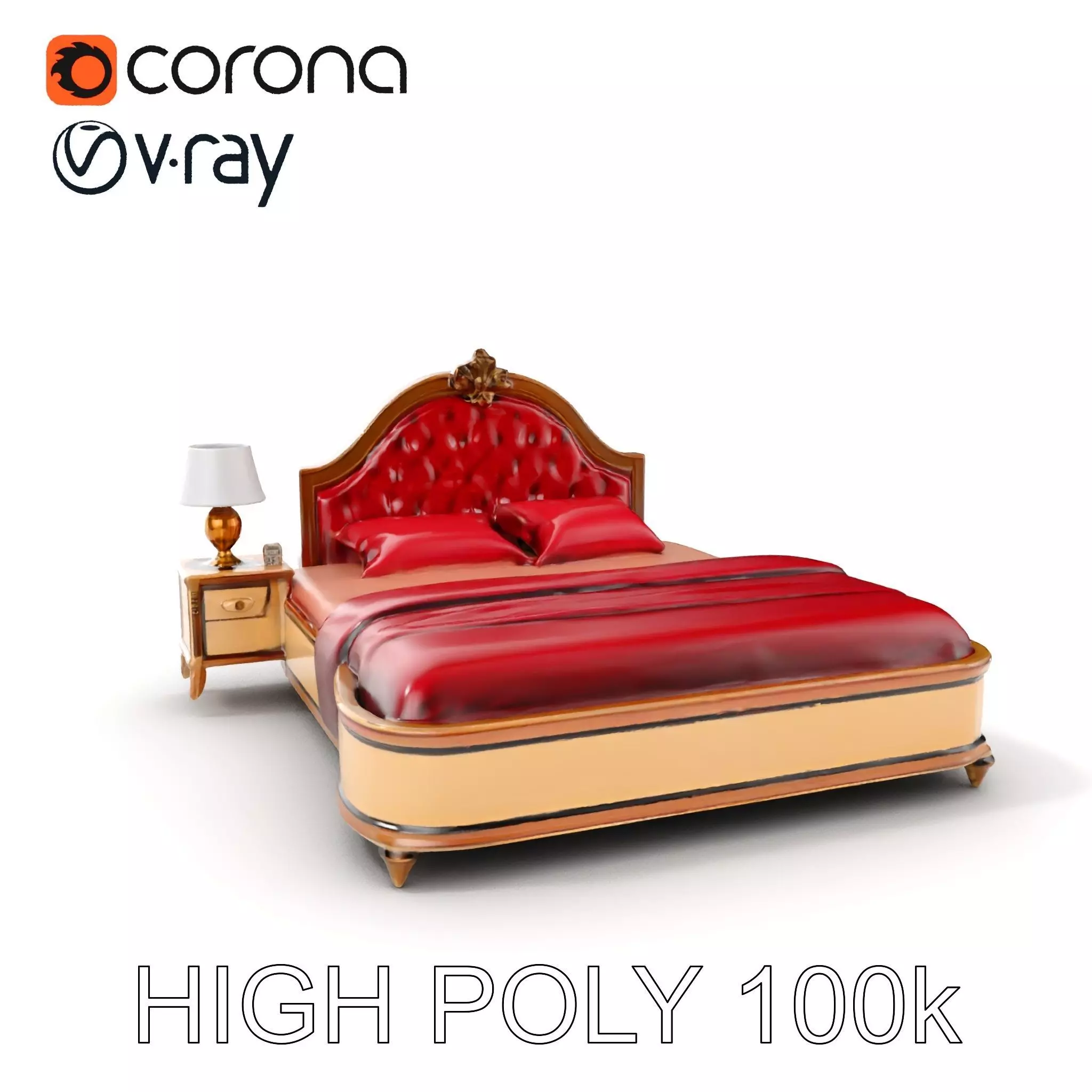 Elegant Bedroom Furniture Set Model Pack with Bed Nightstand ... Low-poly 3D model_0